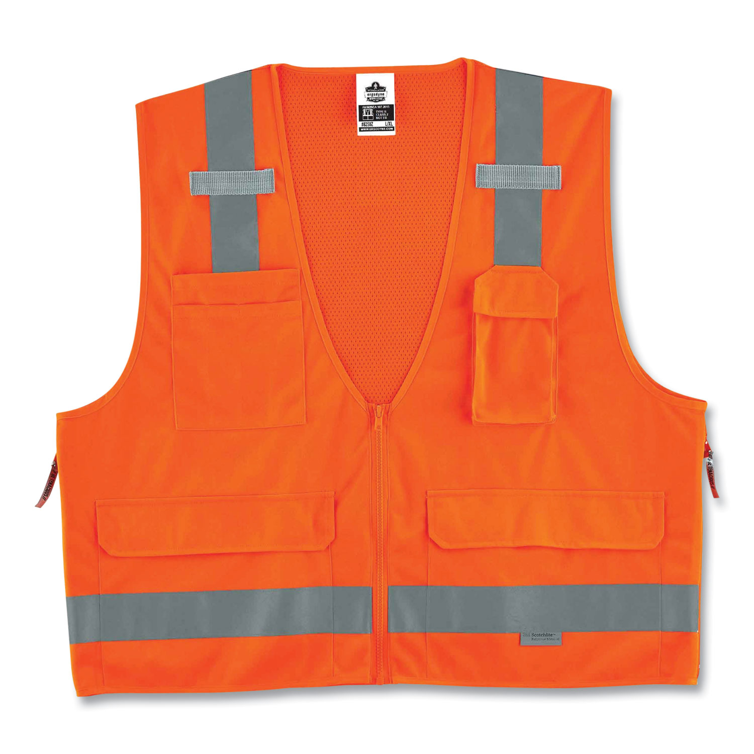 GloWear 8250Z Class 2 Surveyors Zipper Vest, Polyester, Small/Medium, Orange