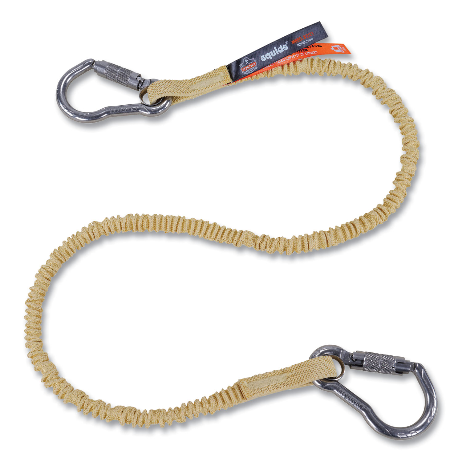 Squids 3121 Burn + CR Aramid Tool Lanyard with Steel Carabiners, 10 lb Max Working Capacity, 38″ to 48″ Long, Yellow