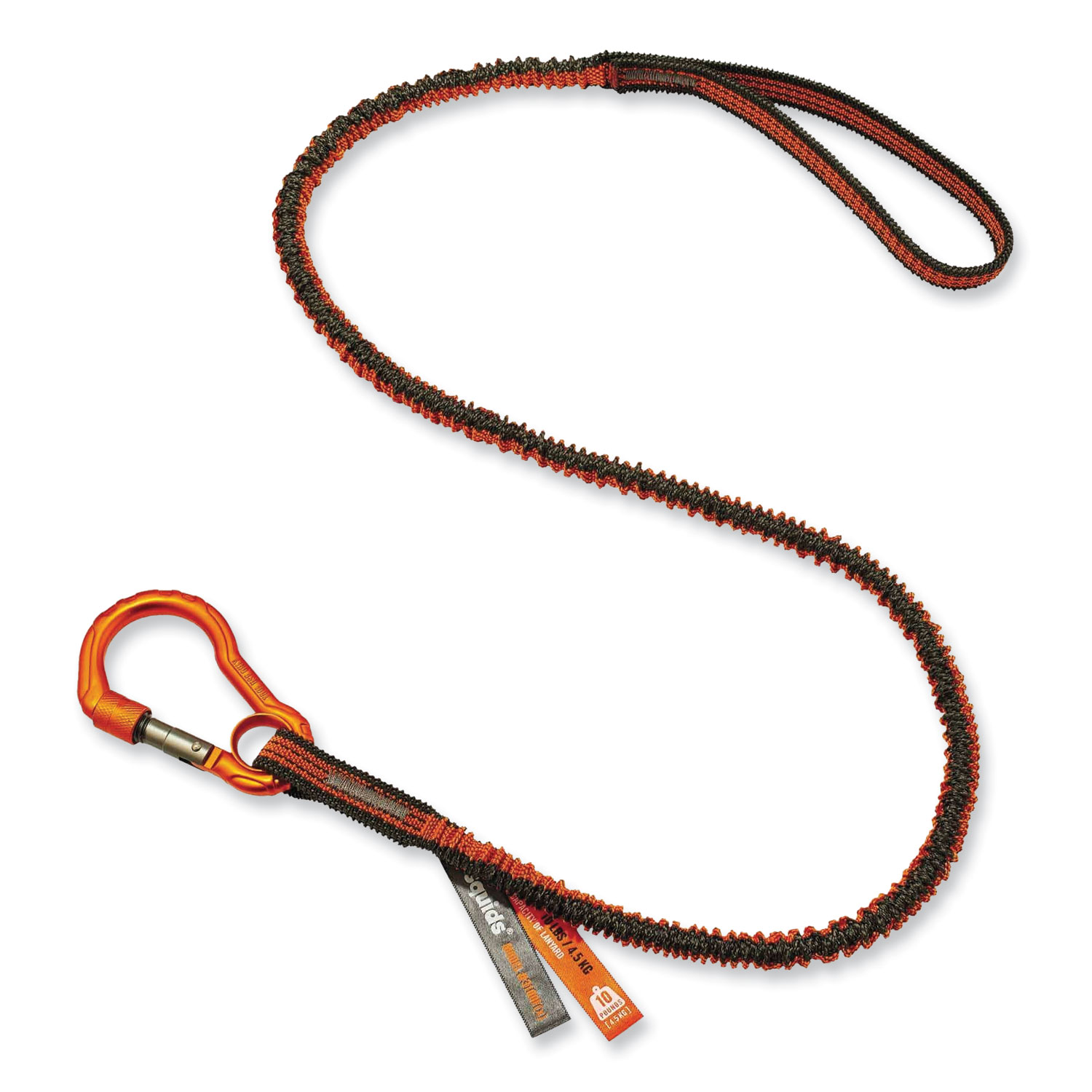 Squids 3100F(x) Tool Lanyard with Aluminum Carabiner + Loop, 10 lb Max Working Capacity, 38″ to 48″ Long, Orange/Gray