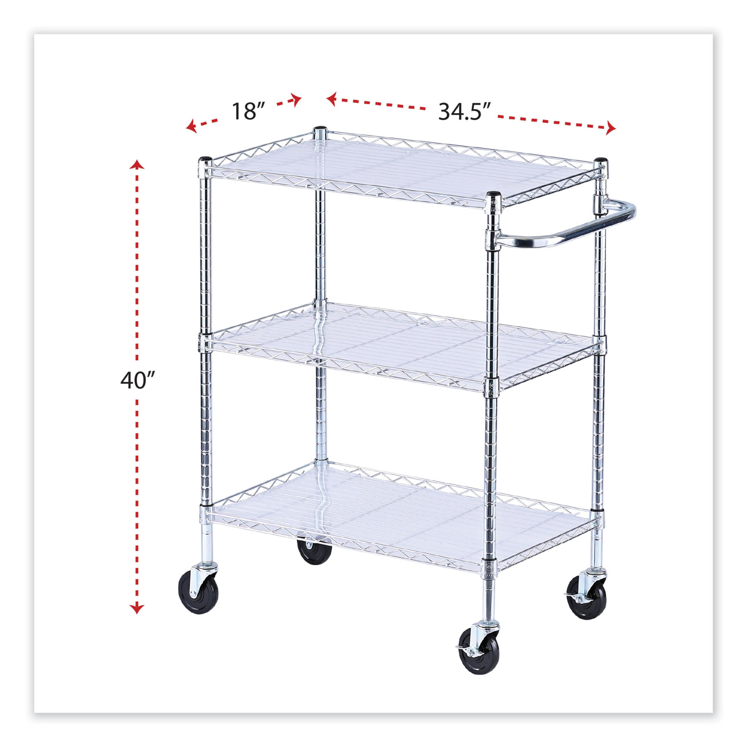 Three-Shelf Wire Cart with Liners, Metal, 3 Shelves, 600 lb Capacity, 34.5  x 18 x 40, Silver - Zerbee