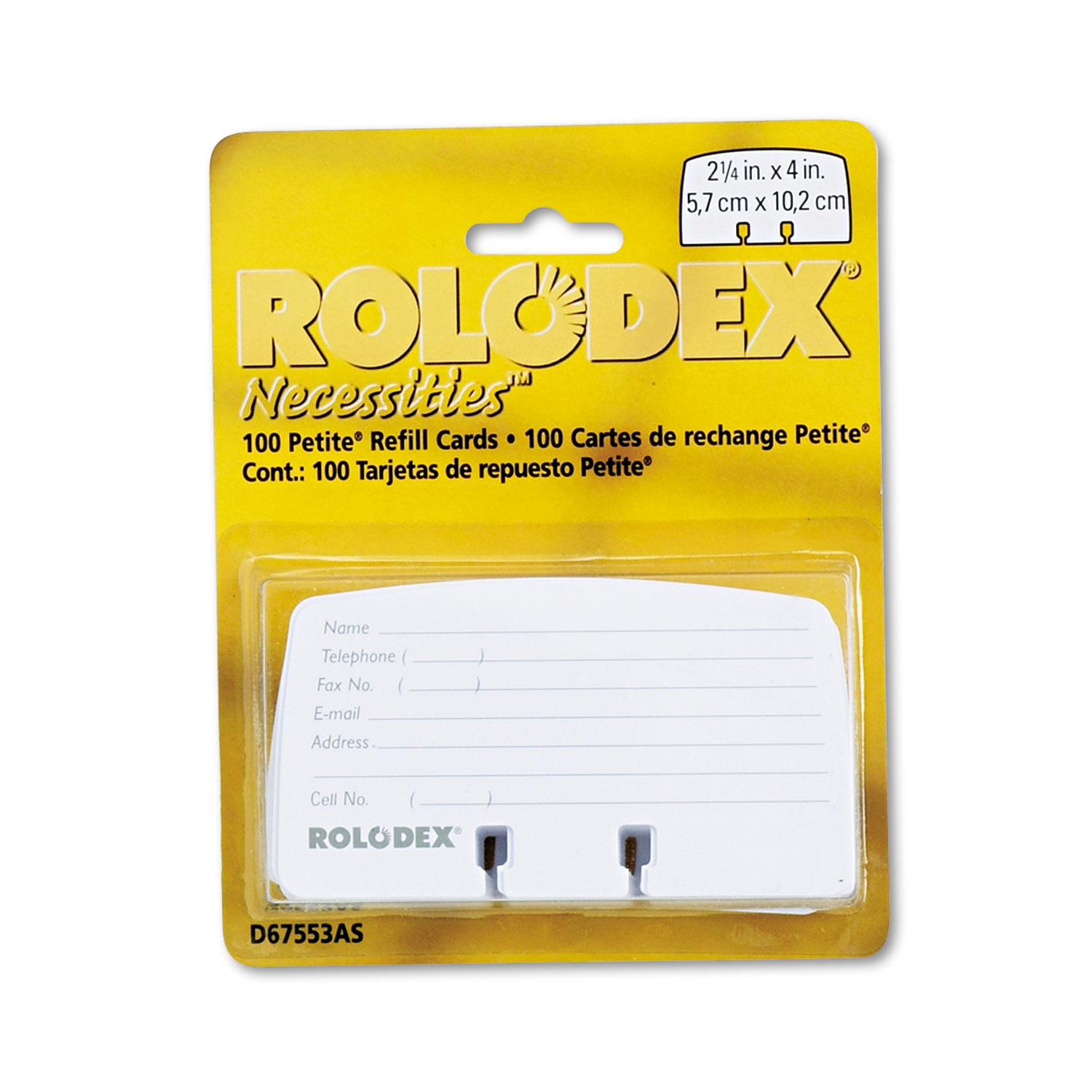  Rolodex 67553 Petite Refill Cards, 2 1/4 x 4, 100 Cards/Pack (ROL67553) 