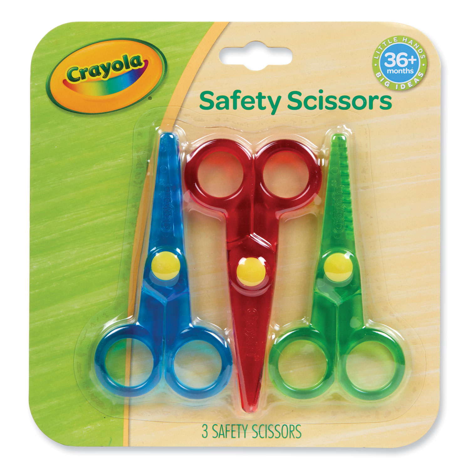 Safety Scissors, Rounded Tip, Straight Handle, Assorted Handle Colors, 3/ Pack - Zerbee
