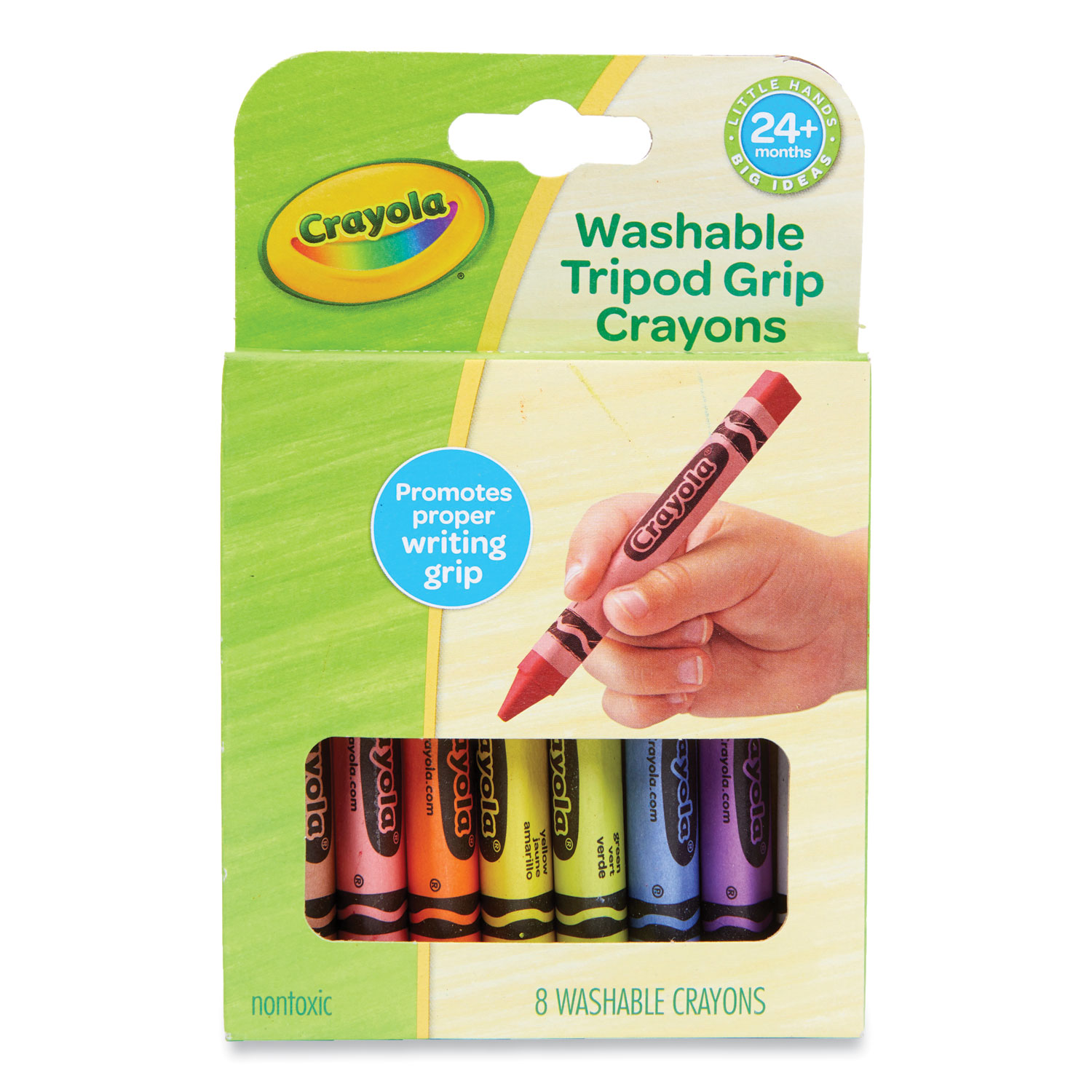 Washable Tripod Grip Crayons, Assorted Colors, 8/Pack - Office