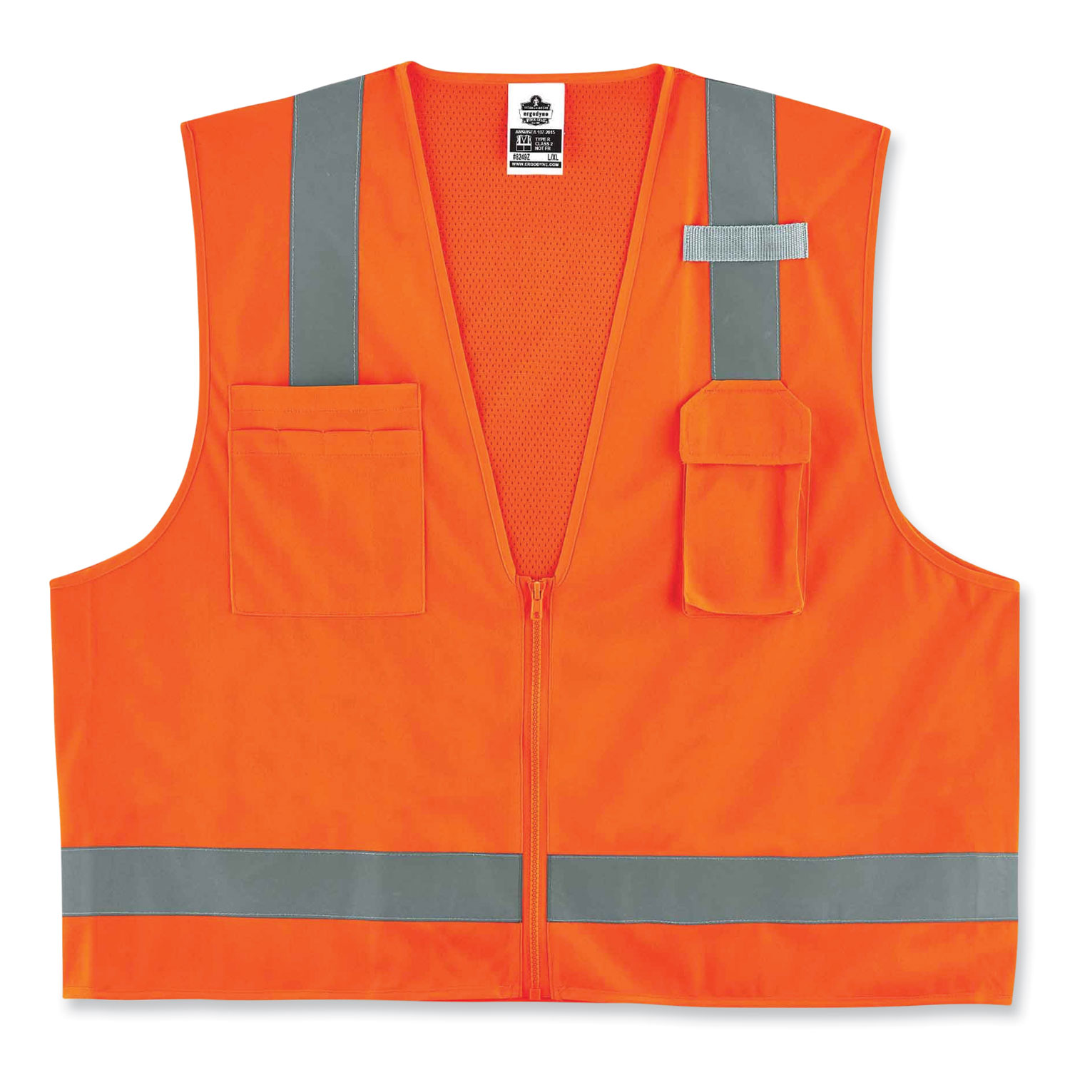 GloWear 8249Z Class 2 Economy Surveyors Zipper Vest, Polyester, Small/Medium, Orange