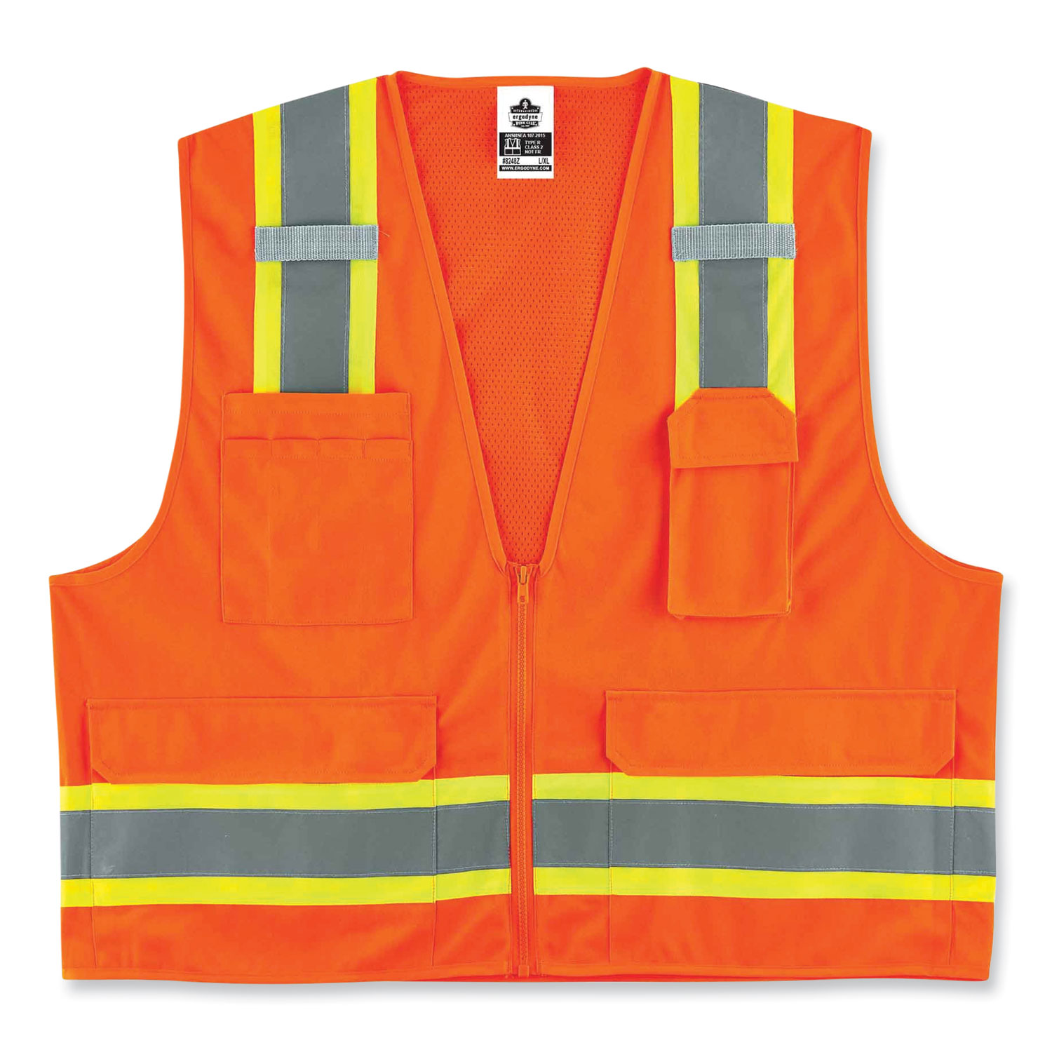 ergodyne® GloWear 8248Z Class 2 Two-Tone Surveyors Zipper Vest, Polyester, Small/Medium, Orange