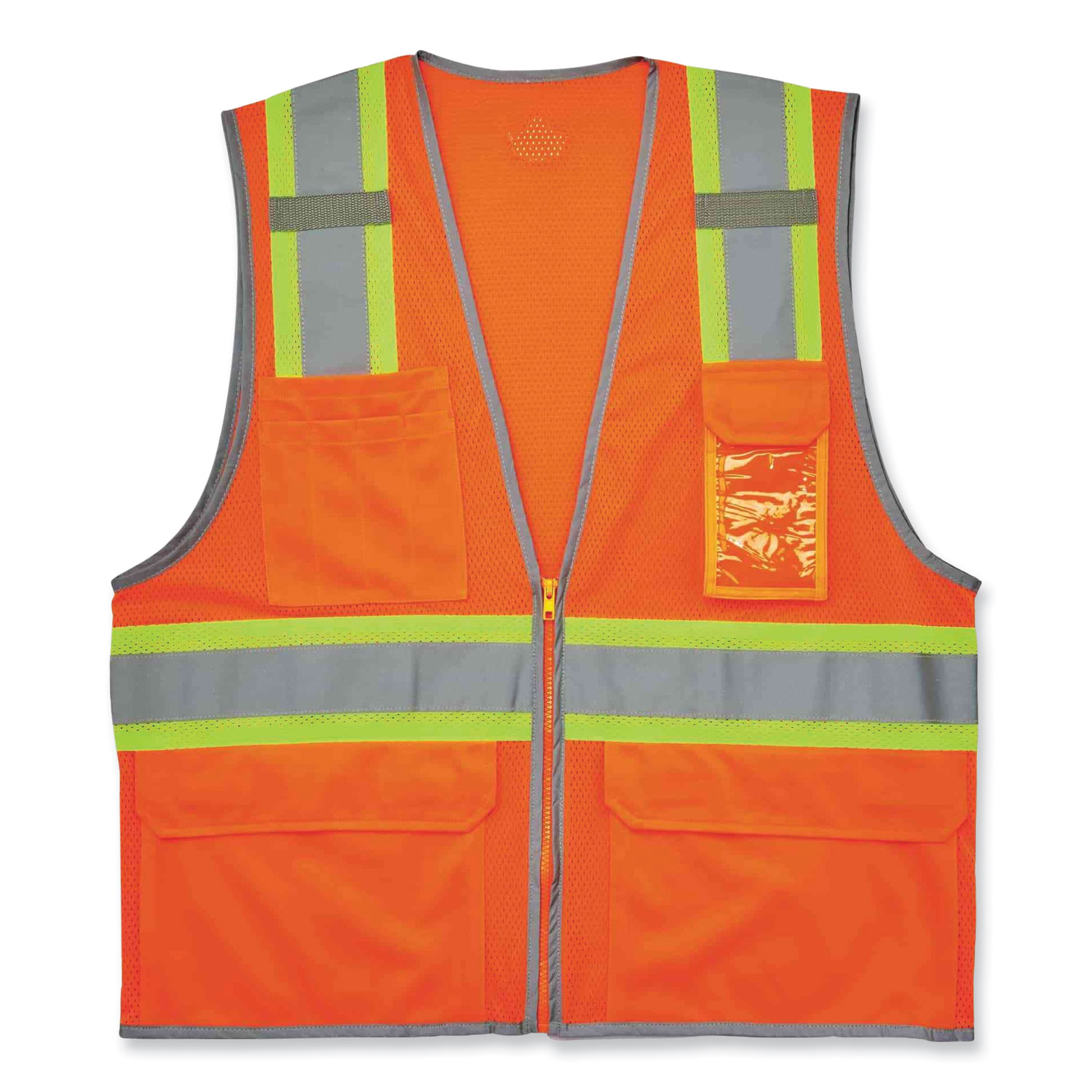 GloWear 8246Z Class 2 Two-Tone Mesh Reflective Binding Zipper Vest, Polyester, Small/Medium, Orange