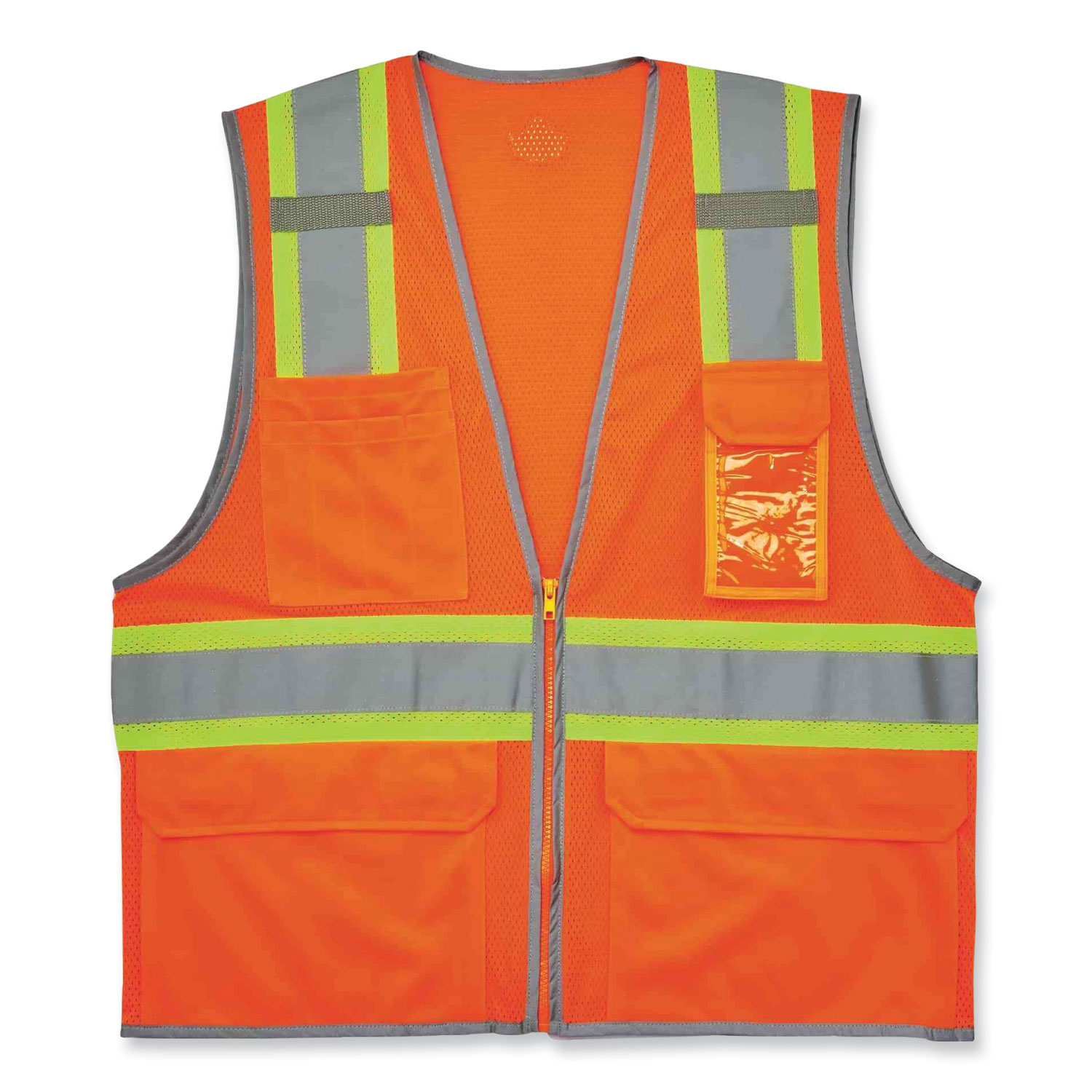 GloWear 8246Z Class 2 Two-Tone Mesh Reflective Binding Zipper Vest, Polyester, 4X-Large/5X-Large, Orange