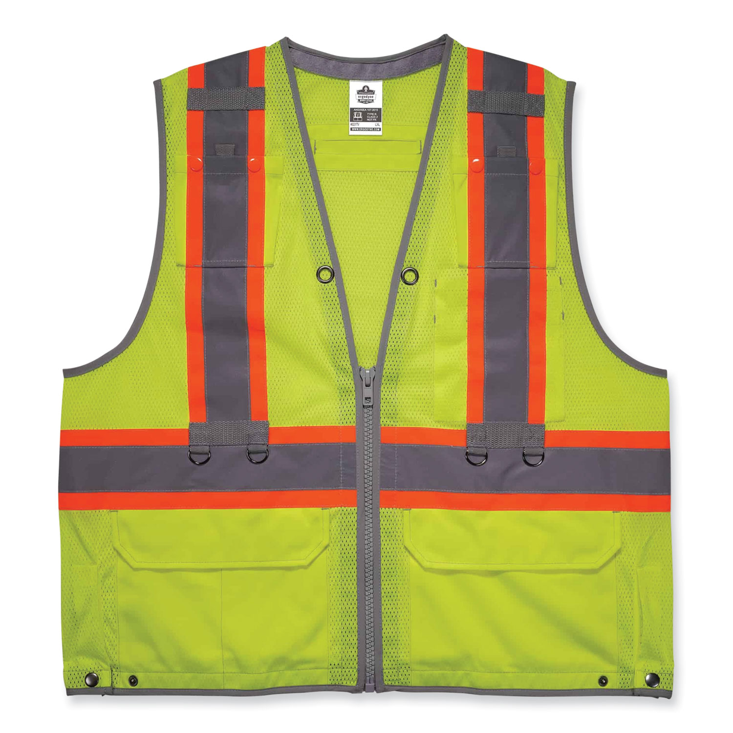 GloWear 8231TV Class 2 Hi-Vis Tool Tethering Safety Vest, Polyester, Small/Medium, Lime