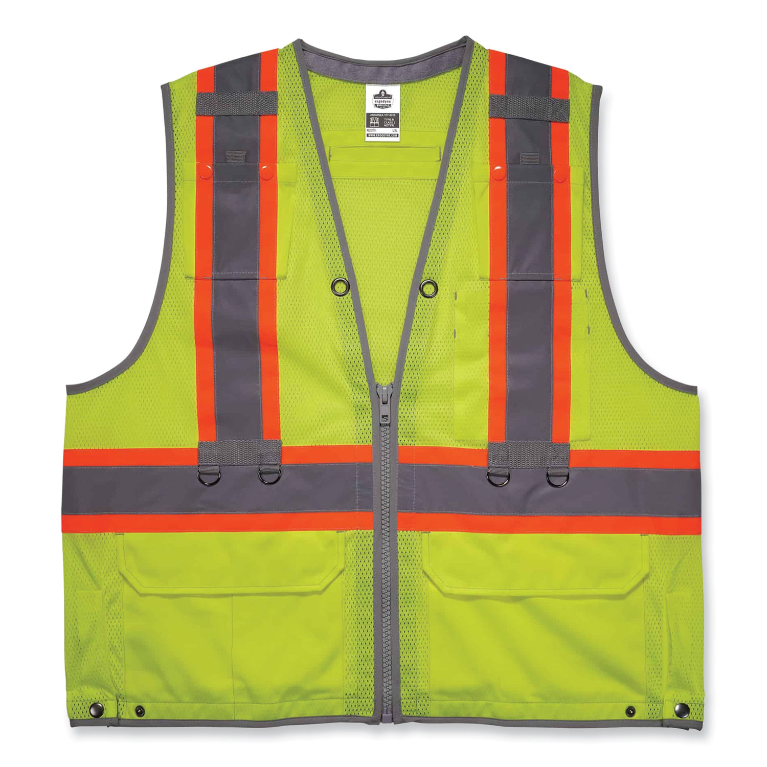 GloWear 8231TV Class 2 Hi-Vis Tool Tethering Safety Vest, Polyester, Large/X-Large, Lime