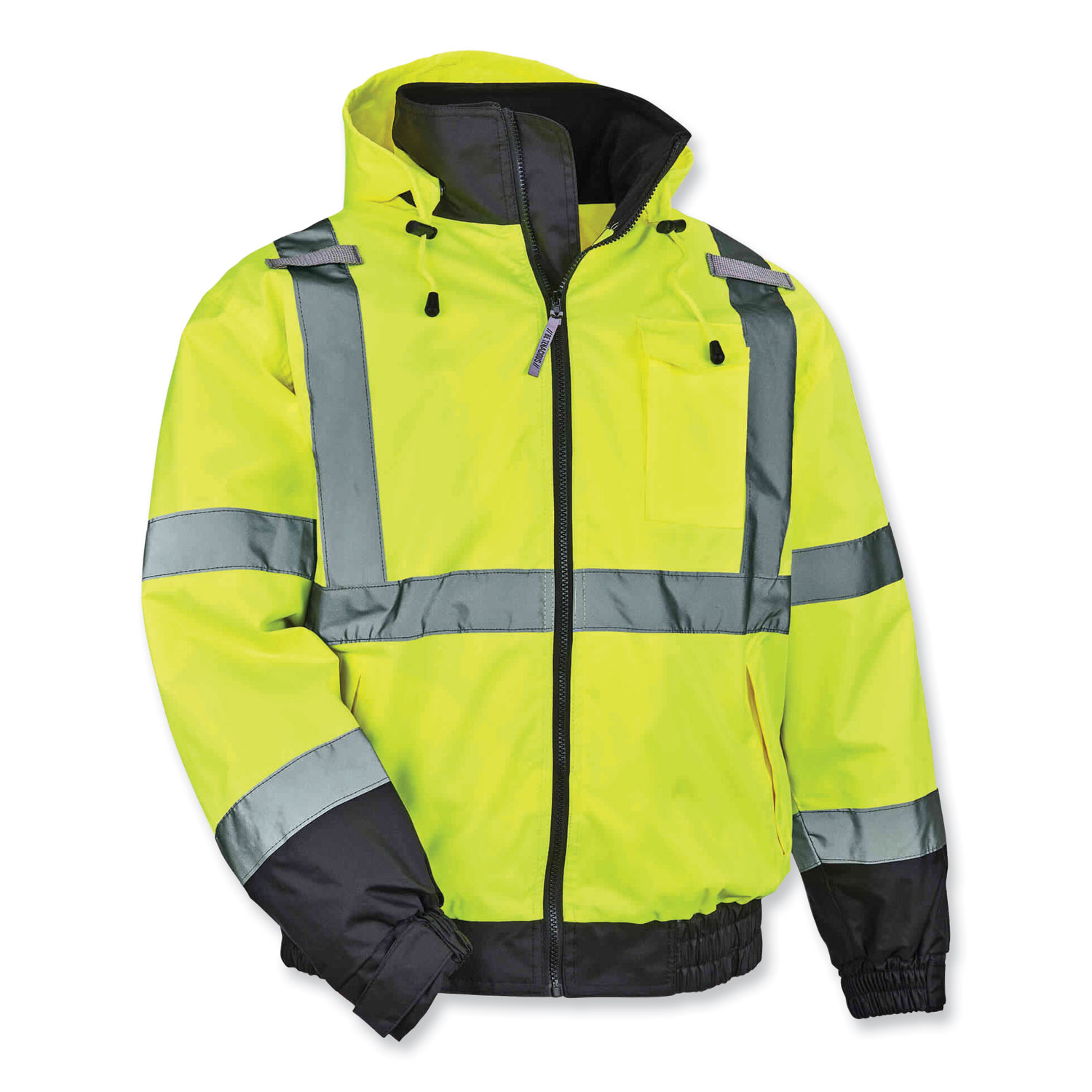 ergodyne® GloWear 8379 Class 3 Hi-Vis Fleece Lined Bomber Jacket, Lime, Small