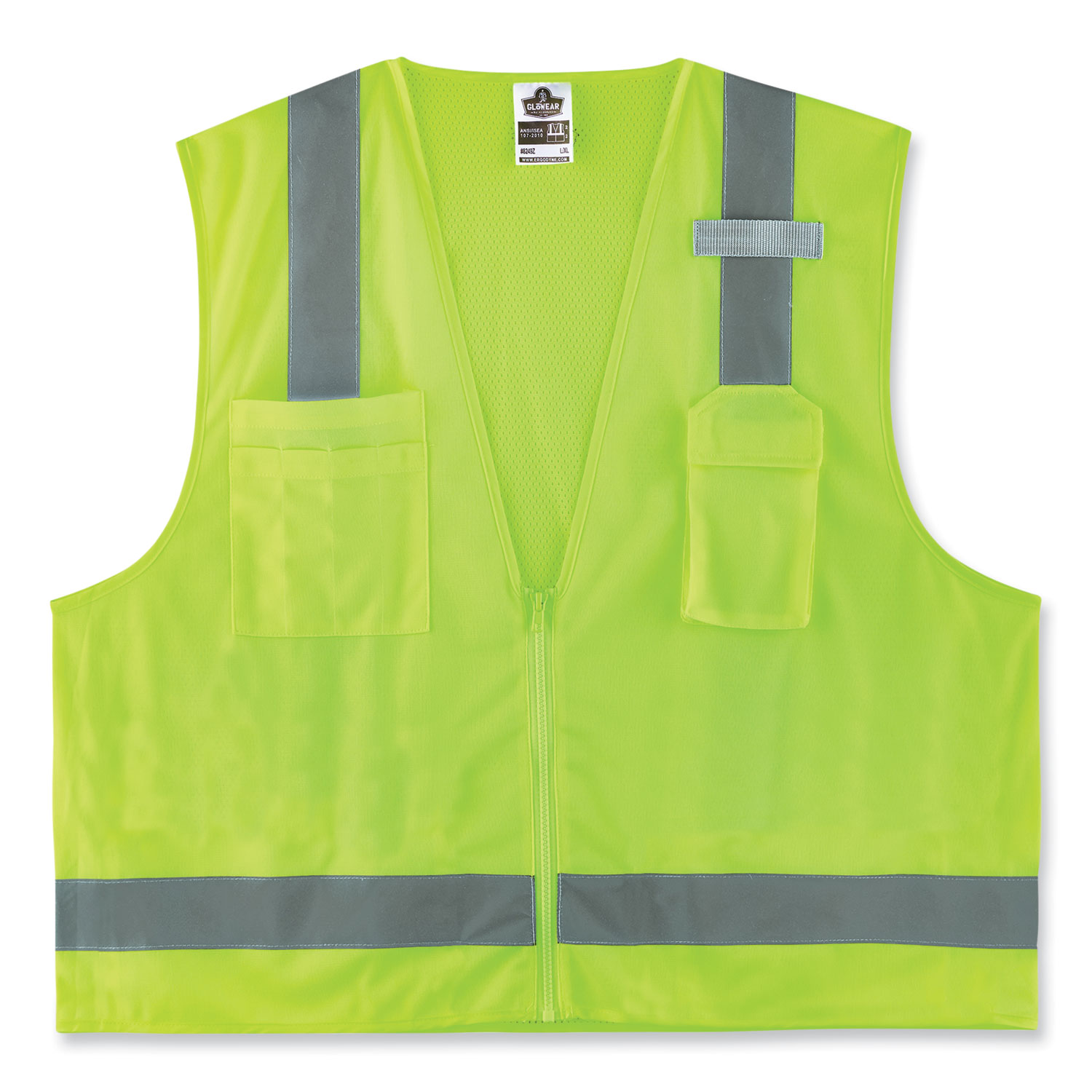 ergodyne® GloWear 8249Z-S Single Size Class 2 Economy Surveyors Zipper Vest, Polyester, Large, Lime