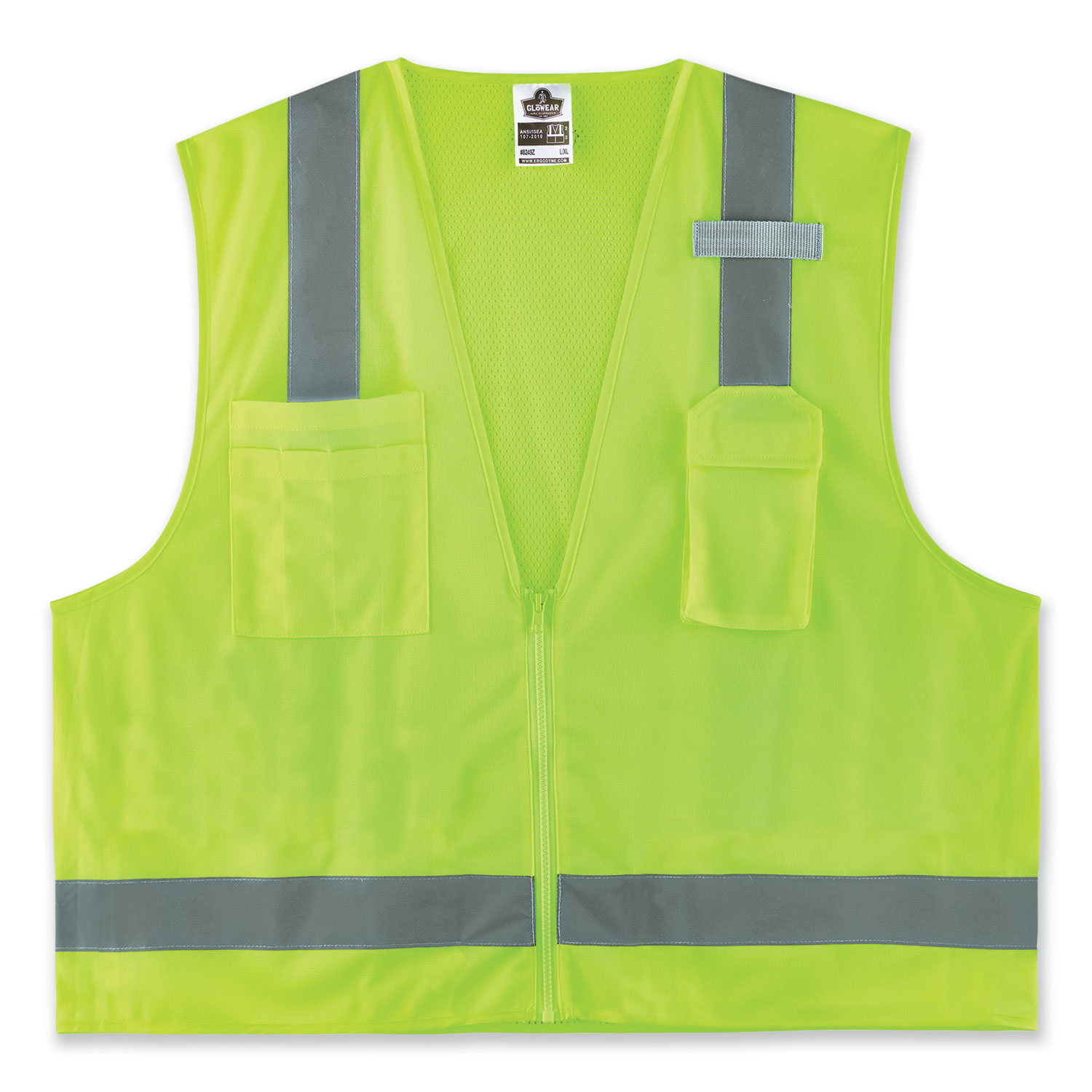 ergodyne® GloWear 8249Z-S Single Size Class 2 Economy Surveyors Zipper Vest, Polyester, 5X-Large, Lime