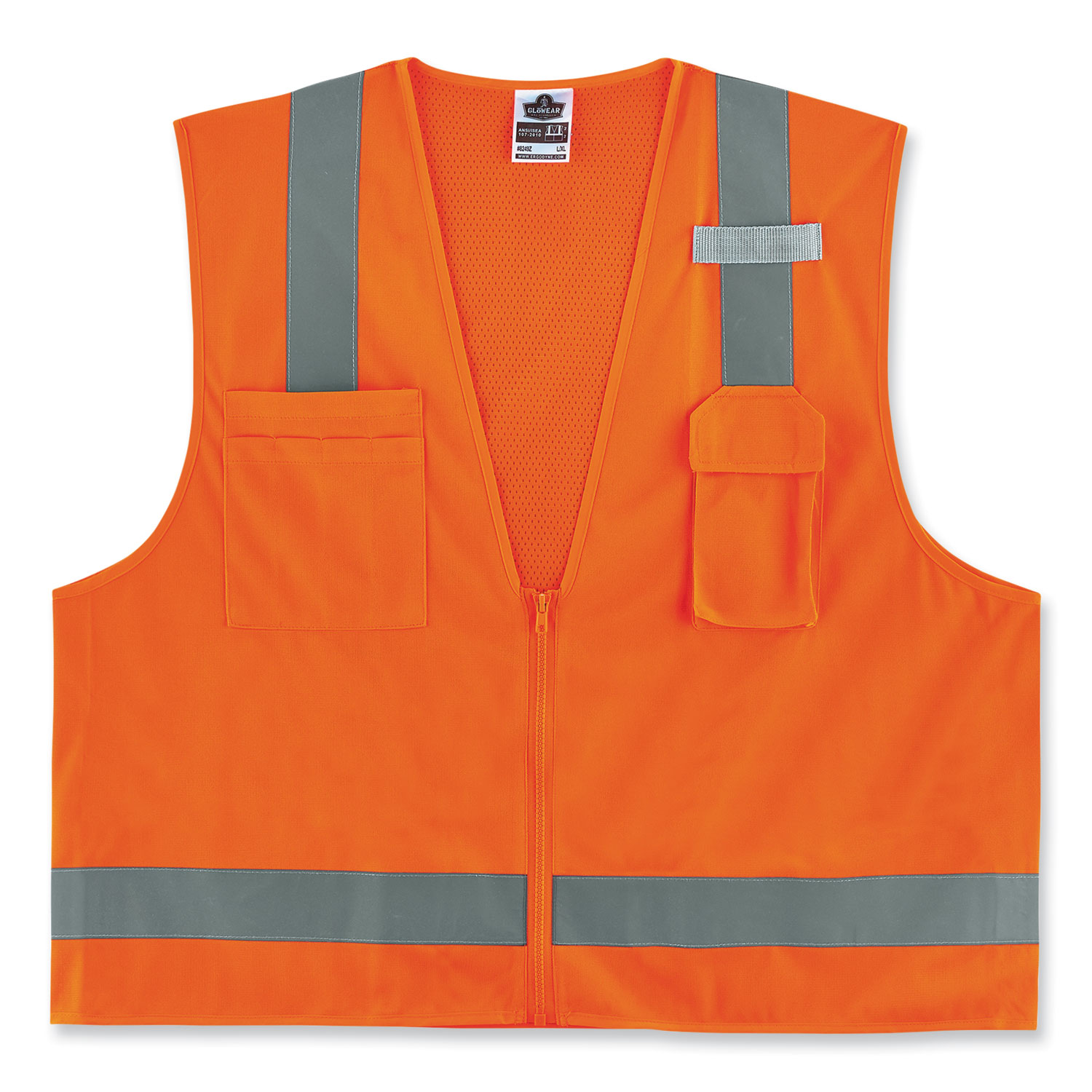 ergodyne® GloWear 8249Z-S Single Size Class 2 Economy Surveyors Zipper Vest, Polyester, X-Large, Orange