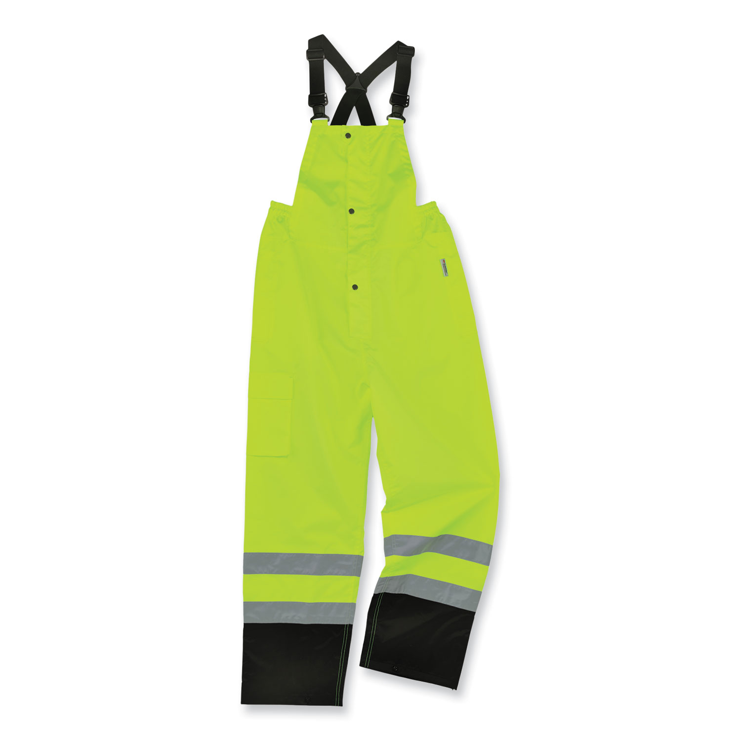 ergodyne® GloWear 8918BK Class E Hi-Vis Rain Bibs Black Bottom, Small, Lime