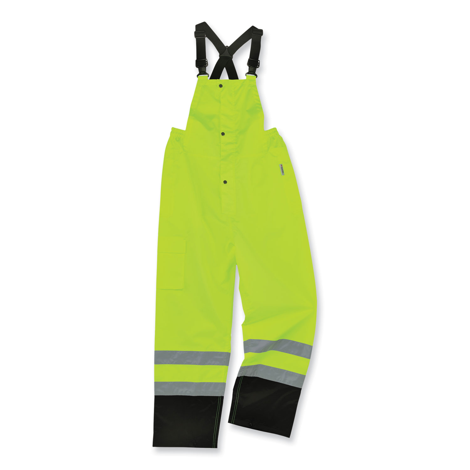 ergodyne® GloWear 8918BK Class E Hi-Vis Rain Bibs Black Bottom, Large, Lime