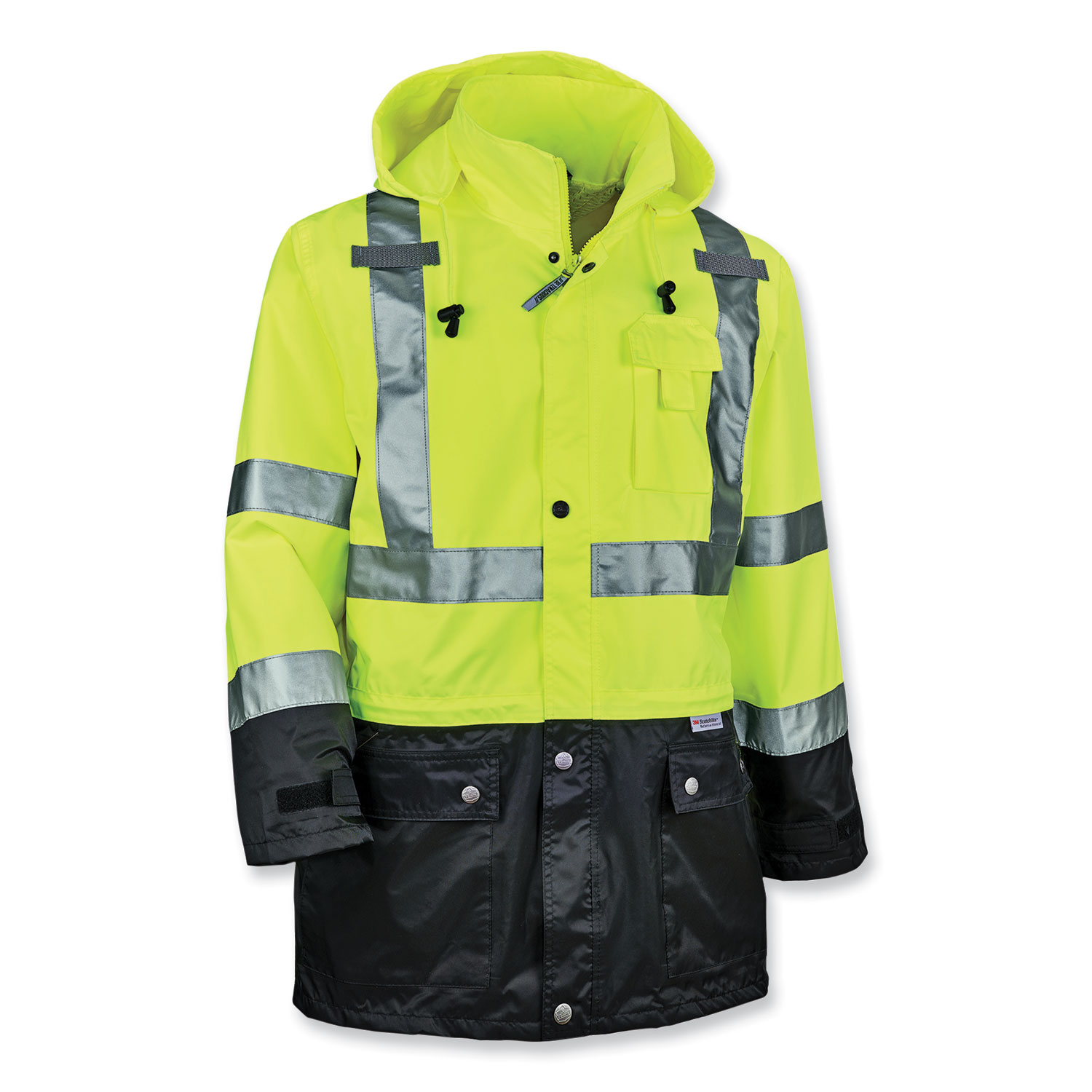 ergodyne® GloWear 8365BK Class 3 Hi-Vis Rain Jacket Black Bottom, Large, Lime