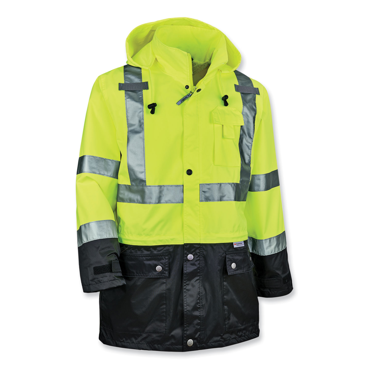 ergodyne® GloWear 8365BK Class 3 Hi-Vis Rain Jacket Black Bottom, X-Large, Lime