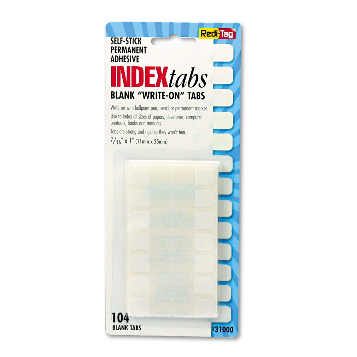  Redi-Tag 31000 Legal Index Tabs, 1/5-Cut Tabs, White, 1 Wide, 104/Pack (RTG31000) 