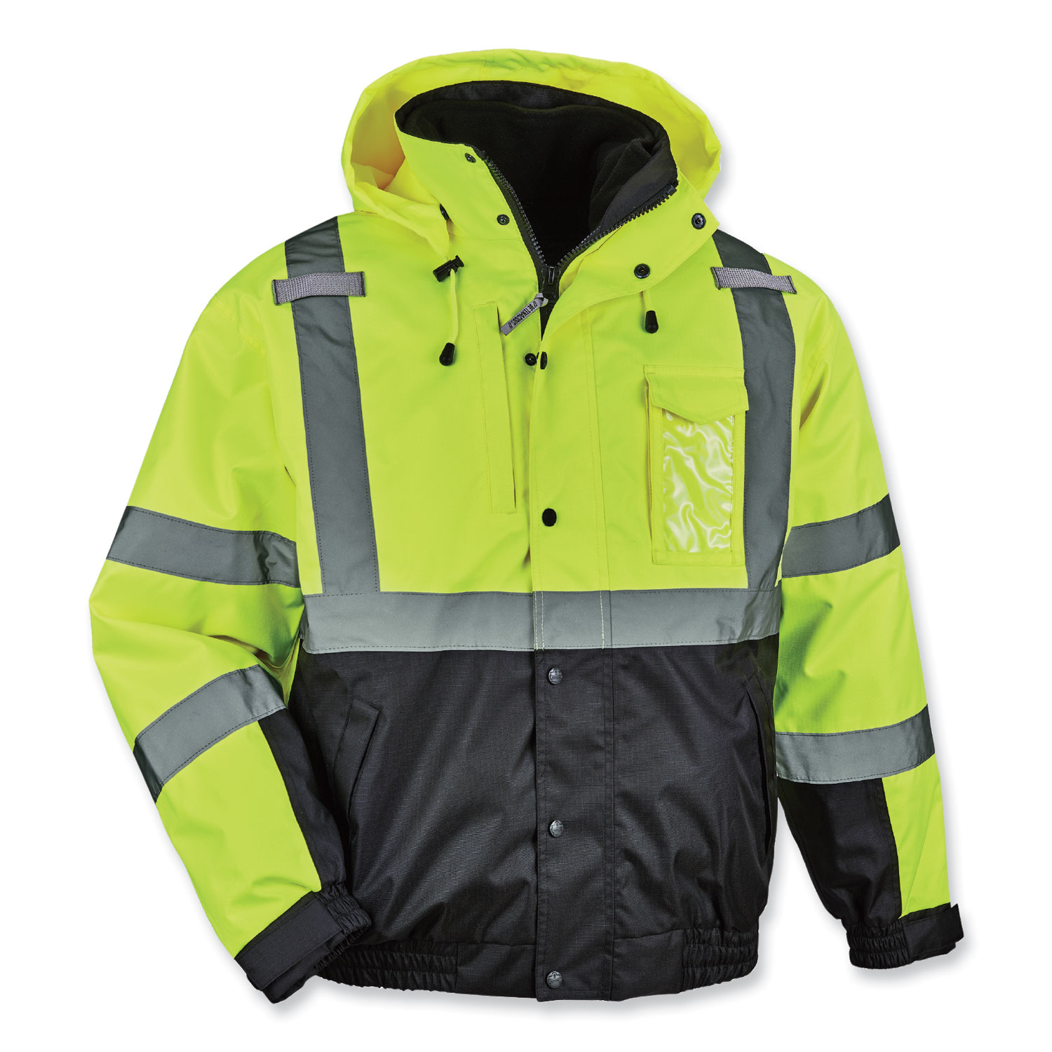 GloWear 8381 Class 3 Hi-Vis 4-in-1 Quilted Bomber Jacket, Lime, Medium