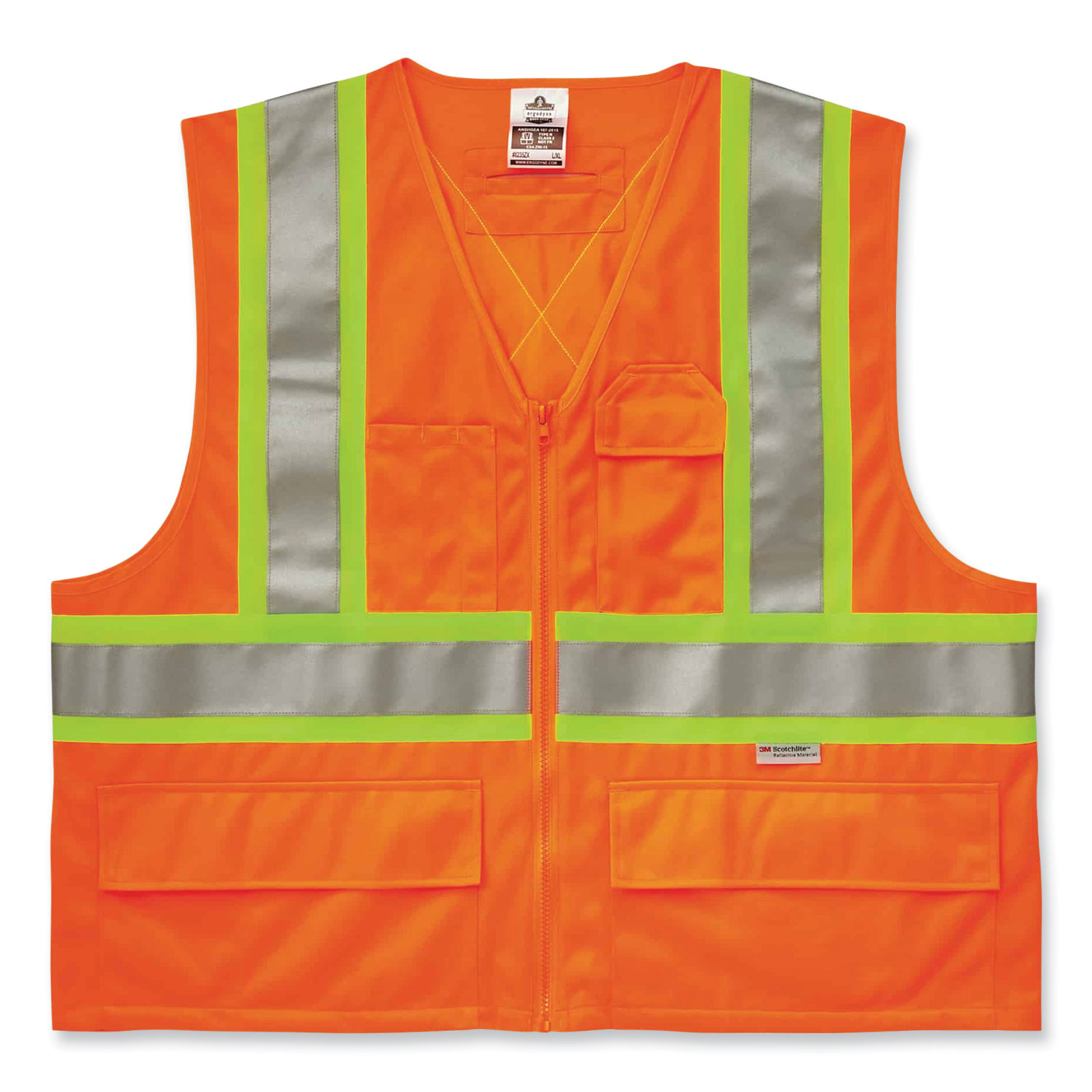 GloWear 8235ZX Class 2 Two-Tone X-Back Vest, Polyester, Small/Medium, Orange