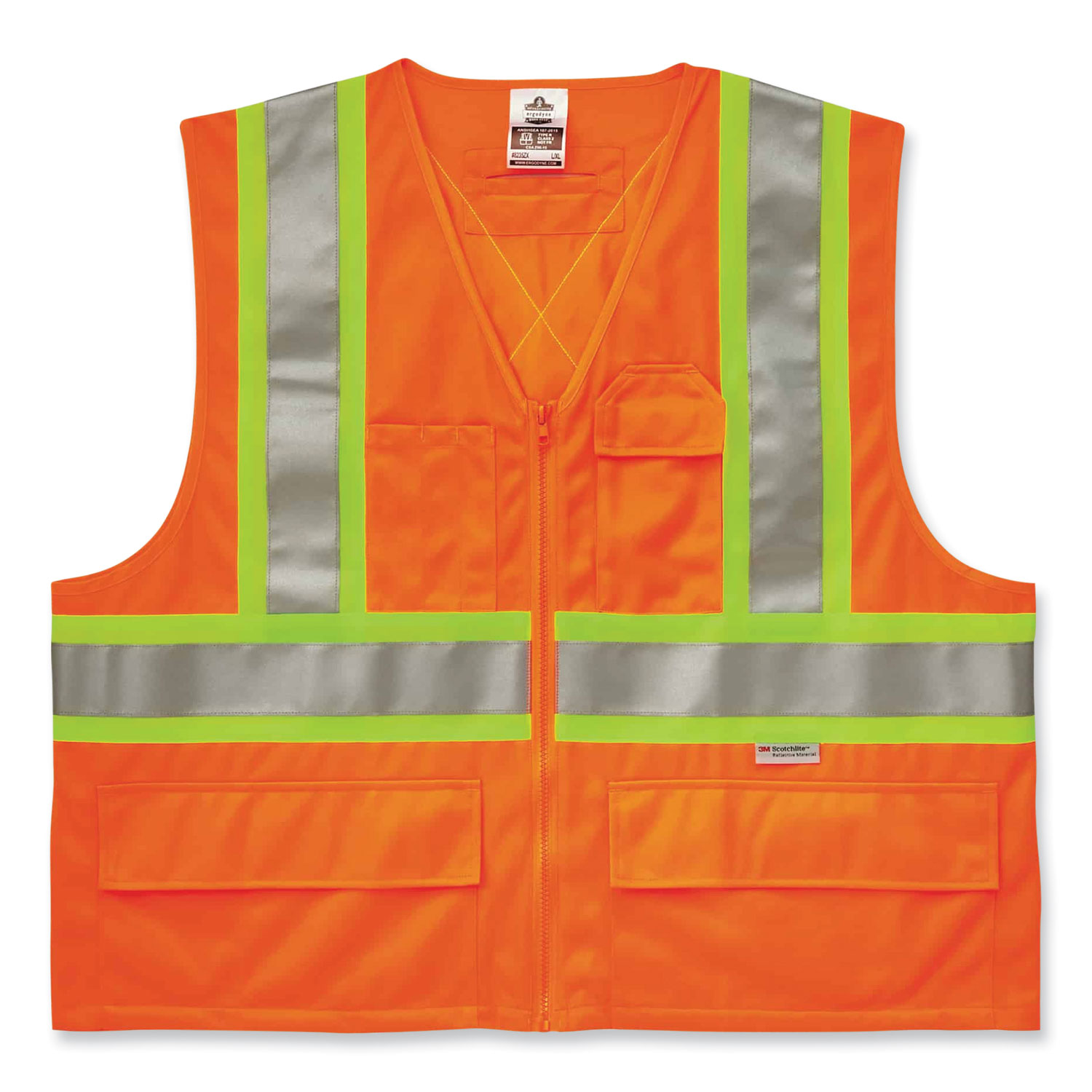 GloWear 8235ZX Class 2 Two-Tone X-Back Vest, Polyester, Large/X-Large, Orange