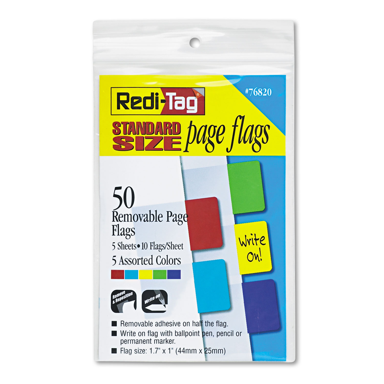 Removable Page Flags, Red/Blue/Green/Yellow/Purple, 10/Color, 50/Pack