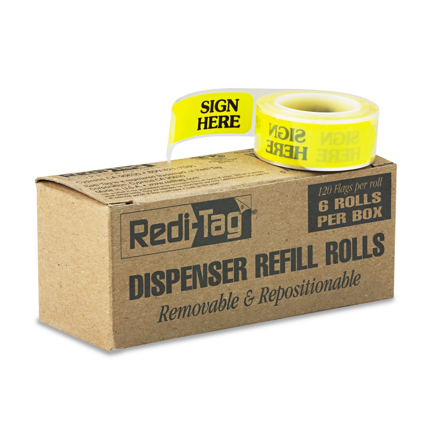  Redi-Tag 91001 Arrow Message Page Flag Refills, Sign Here, Yellow, 6 Rolls of 120 Flags (RTG91001) 