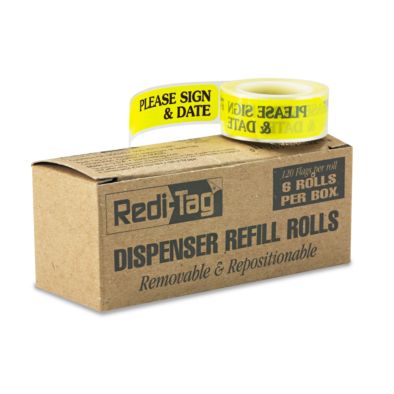  Redi-Tag 91032 Arrow Message Page Flag Refills, Please Sign & Date, Yellow, 120/Roll, 6 Rolls (RTG91032) 