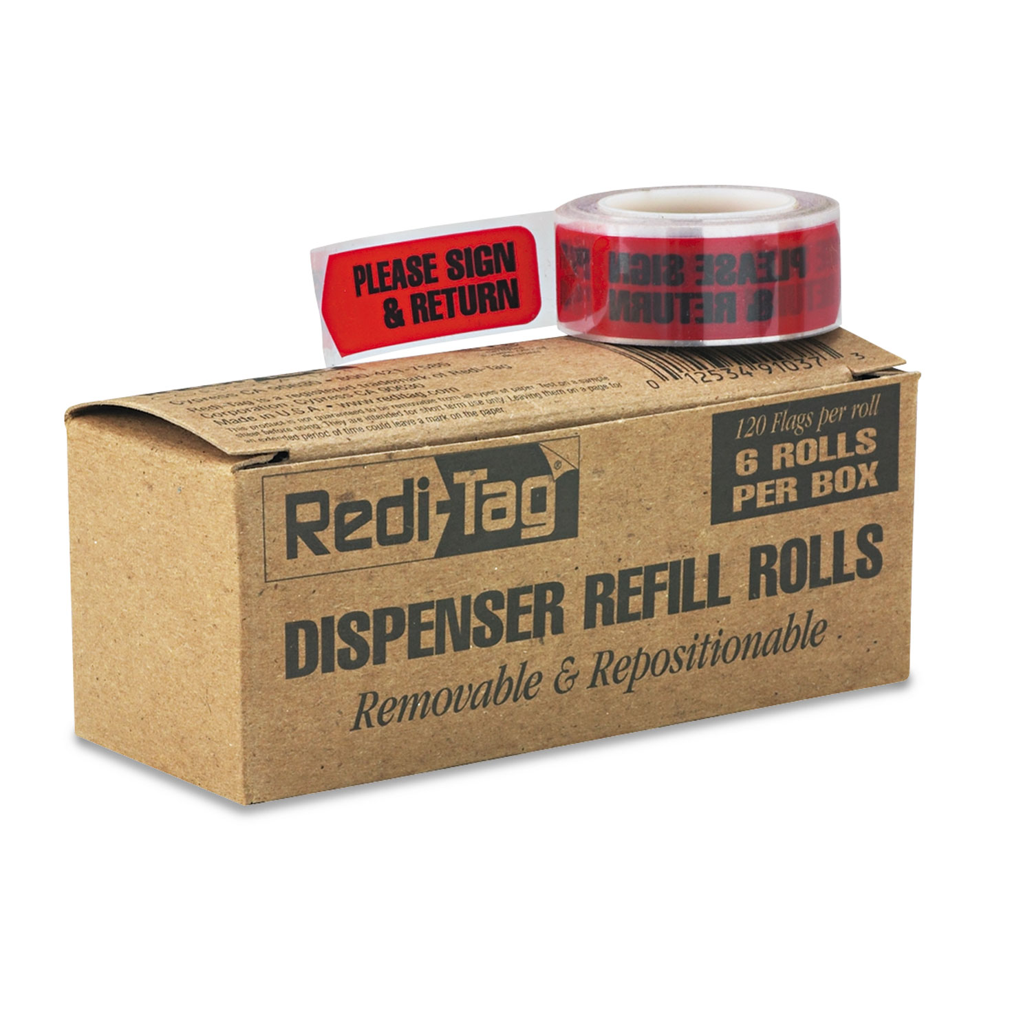  Redi-Tag 91037 Arrow Message Page Flag Refills, Please Sign & Return, Red, 120/Roll, 6 Rolls (RTG91037) 