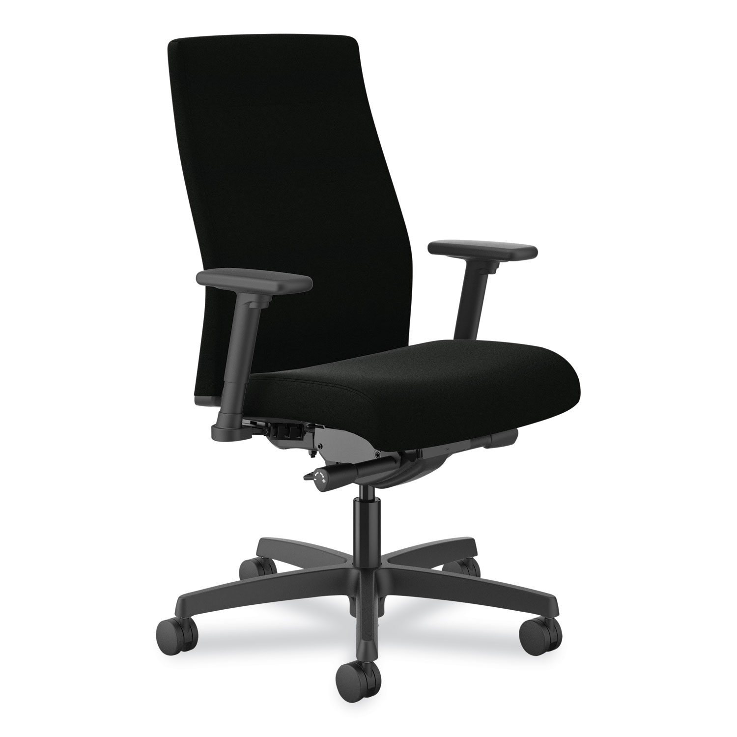 HON® Ignition 2.0 Upholstered Mid-Back Task Chair, Supports Up to 300 lb, 17 to 21.5 Seat Height, Black Fabric Seat/Back