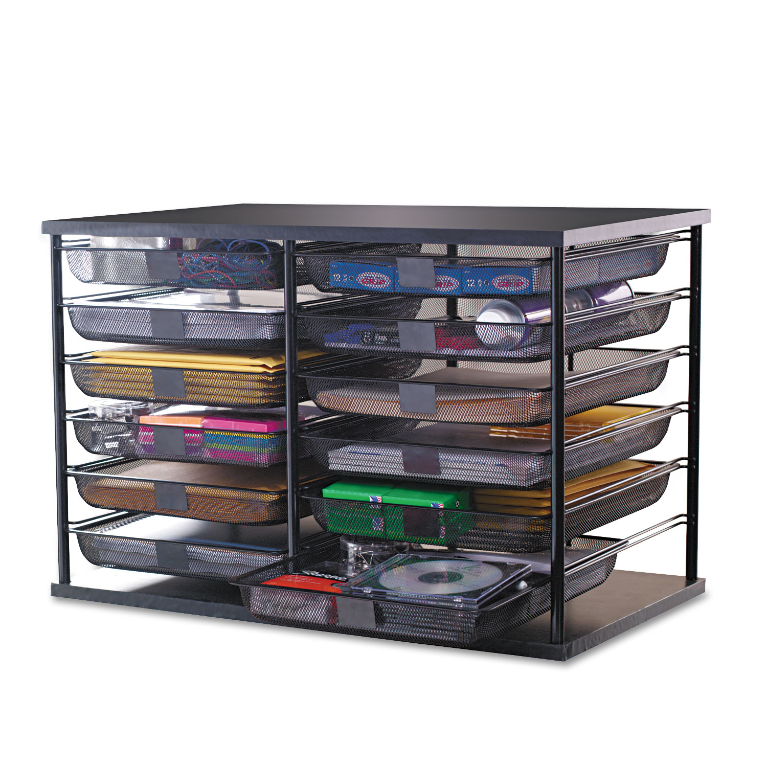 12-Compartment Organizer with Mesh Drawers, 23 4/5 x 15 9/10 x 15 2/5, Black