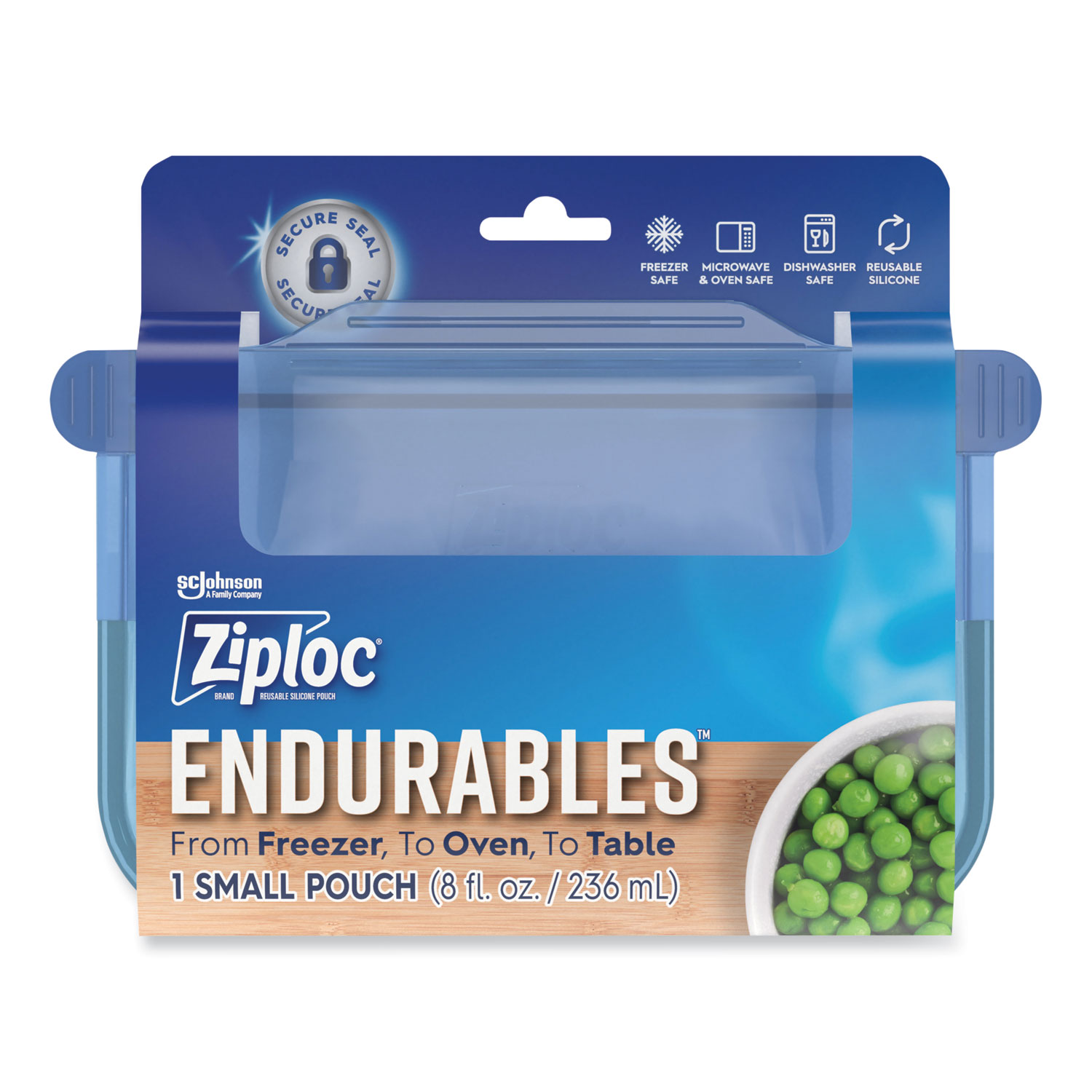 Endurables Silicone Pouches, Small, 8 oz, 7.4" x 5.9", Clear, 8/Carton