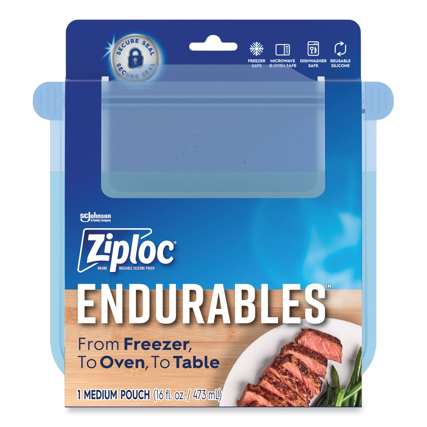 Endurables Silicone Pouches, Medium, 16 oz, 4.4" x 7.9", Clear, 8/Carton