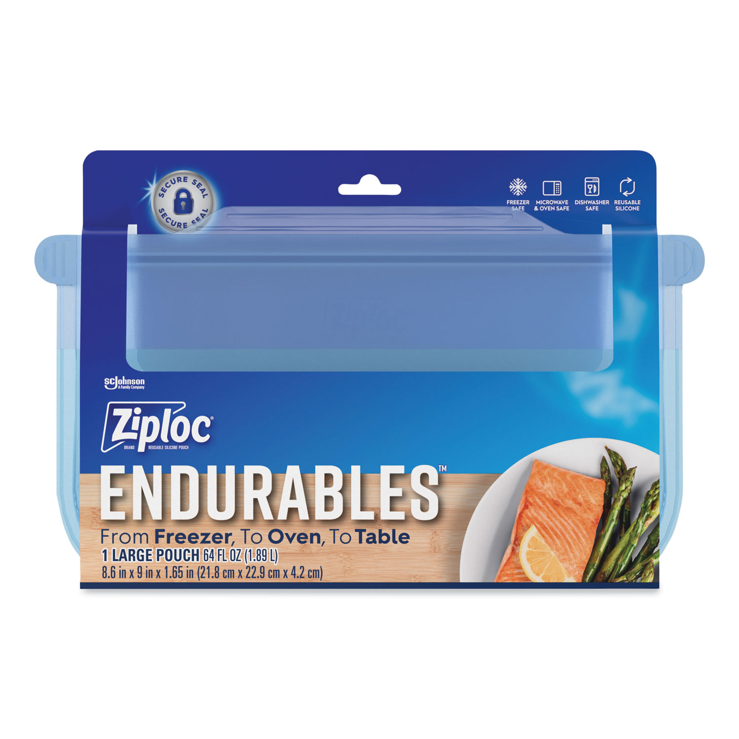 Endurables Silicone Pouches, Large, 64 oz, 8.6" x 9", Clear, 7/Carton