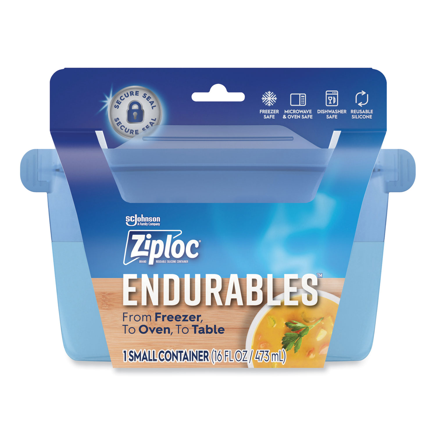 Endurables Resusable Silicone Container, 2 Cups, 4.4 x 3.6 x 6.7, Clear, 4/Carton