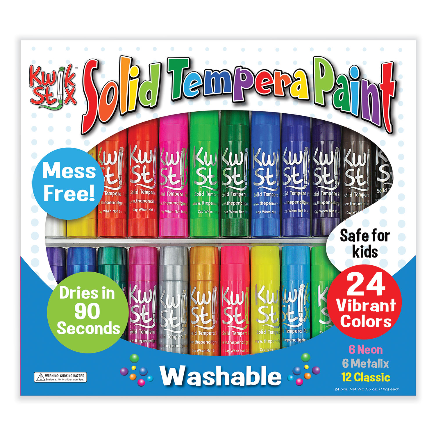 Pencil Grip Kwik Stix Solid Tempera Paints, Original Size, Assorted Colors,  Set of 12 