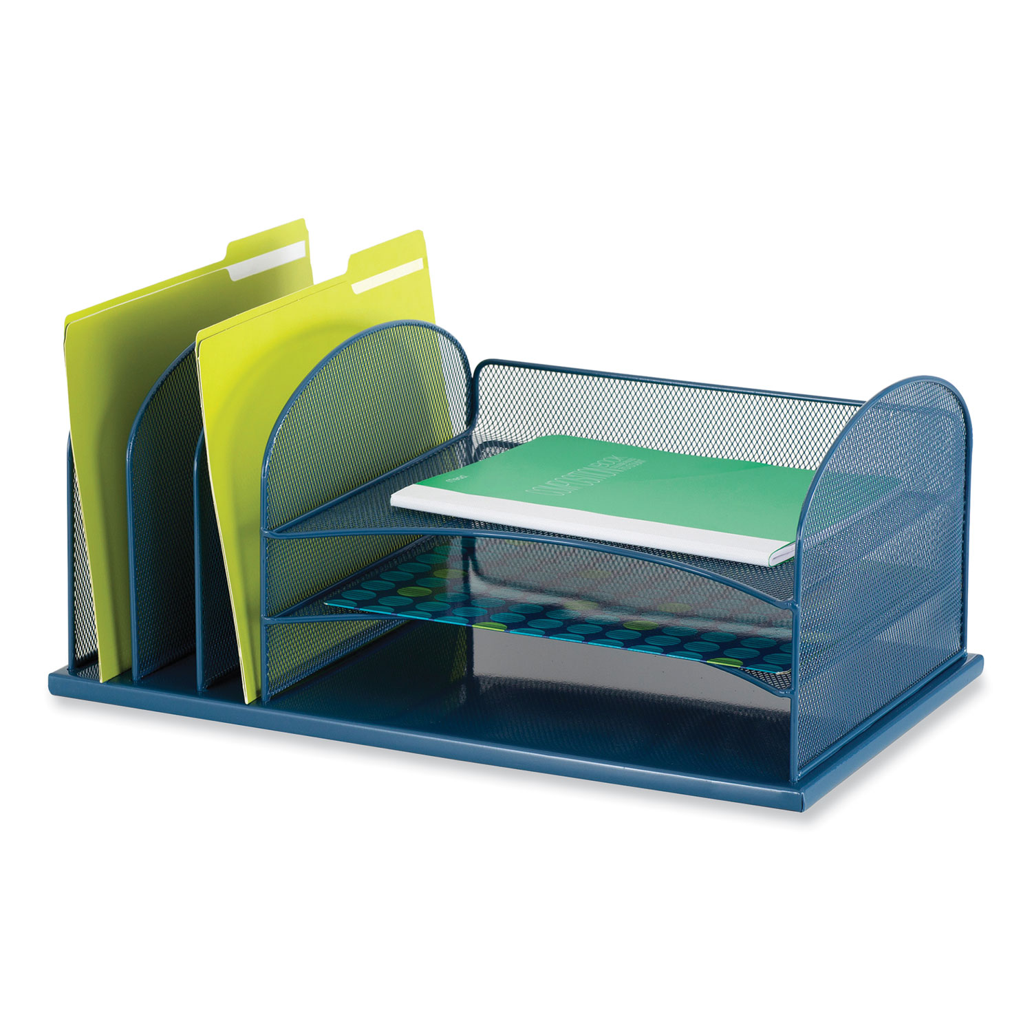 Safco® Onyx Desk Organizer with Three Horizontal and Three Upright Sections, Letter Size Files, 19.25 x11.5 x 8.25, Blue