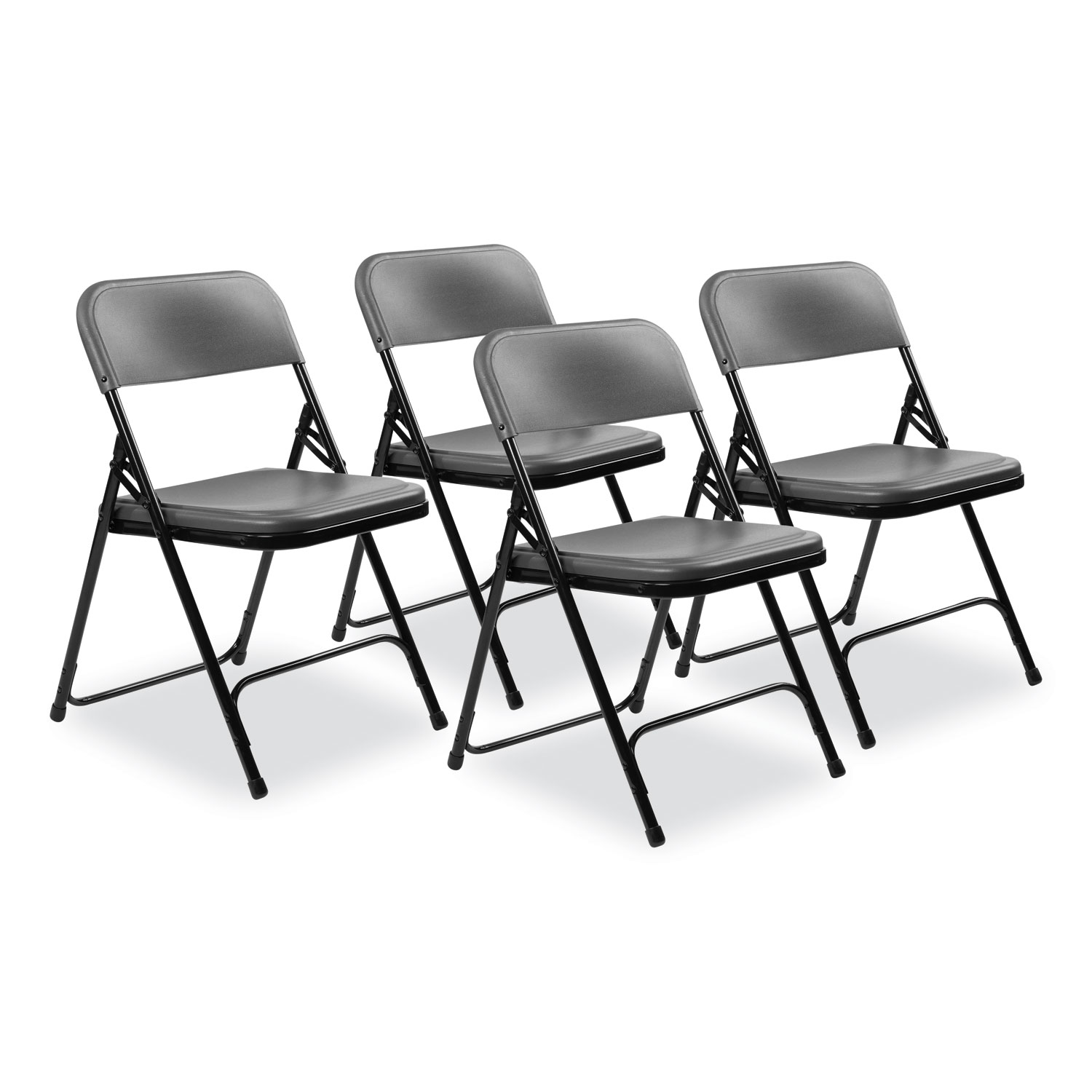 800 Series Plastic Folding Chair, Supports Up to 500 lb, 18″ Seat Height, Charcoal Seat, Charcoal Back, Black Base, 4/Carton