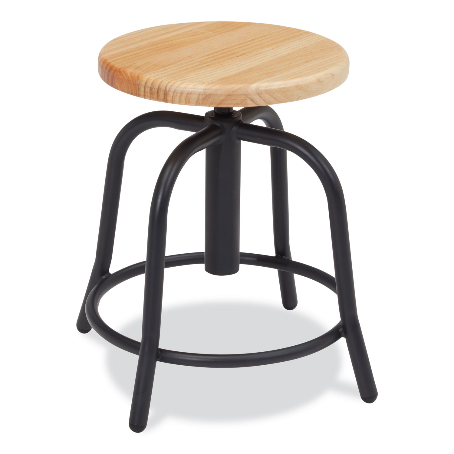 6800 Series Height Adjustable Wood Seat Swivel Stool, Supports Up to 300 lb, 19″ to 25″ Seat Height, Maple Seat/Black Base