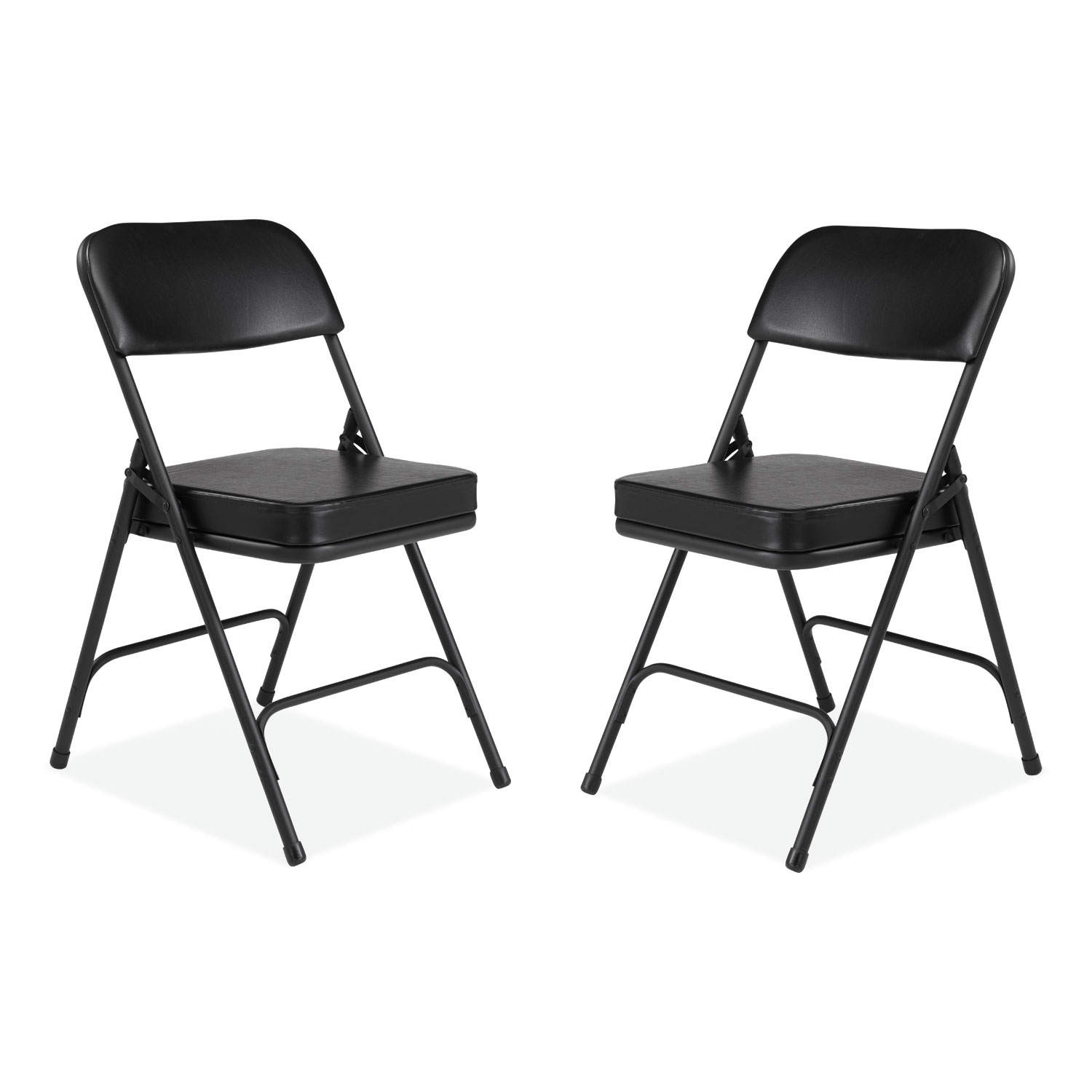 NPS® 3200 Series 2 Vinyl Upholstered Double Hinge Folding Chair, Supports Up to 300 lb, 18.5 Seat Height, Black, 2/Carton