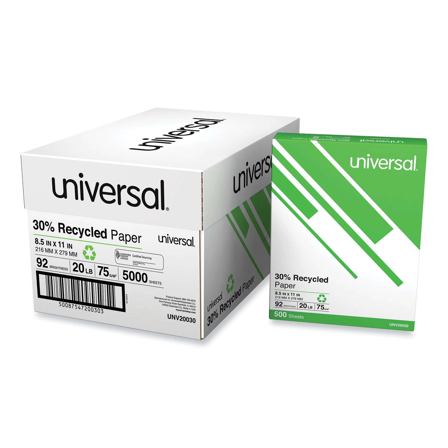 Universal Multipurpose Paper, 96 Bright, 20 lb Bond Weight, 8.5 x 11,  Bright White, 500 Sheets/Ream, 5 Reams/Carton