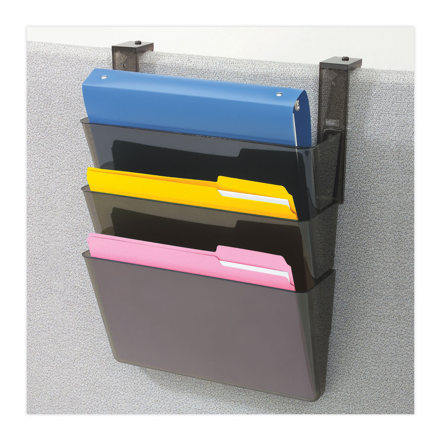 Recycled Plastic Cubicle Triple File Pocket, Cubicle Pins Mount, 13.5 x  4.75 x 28, Charcoal