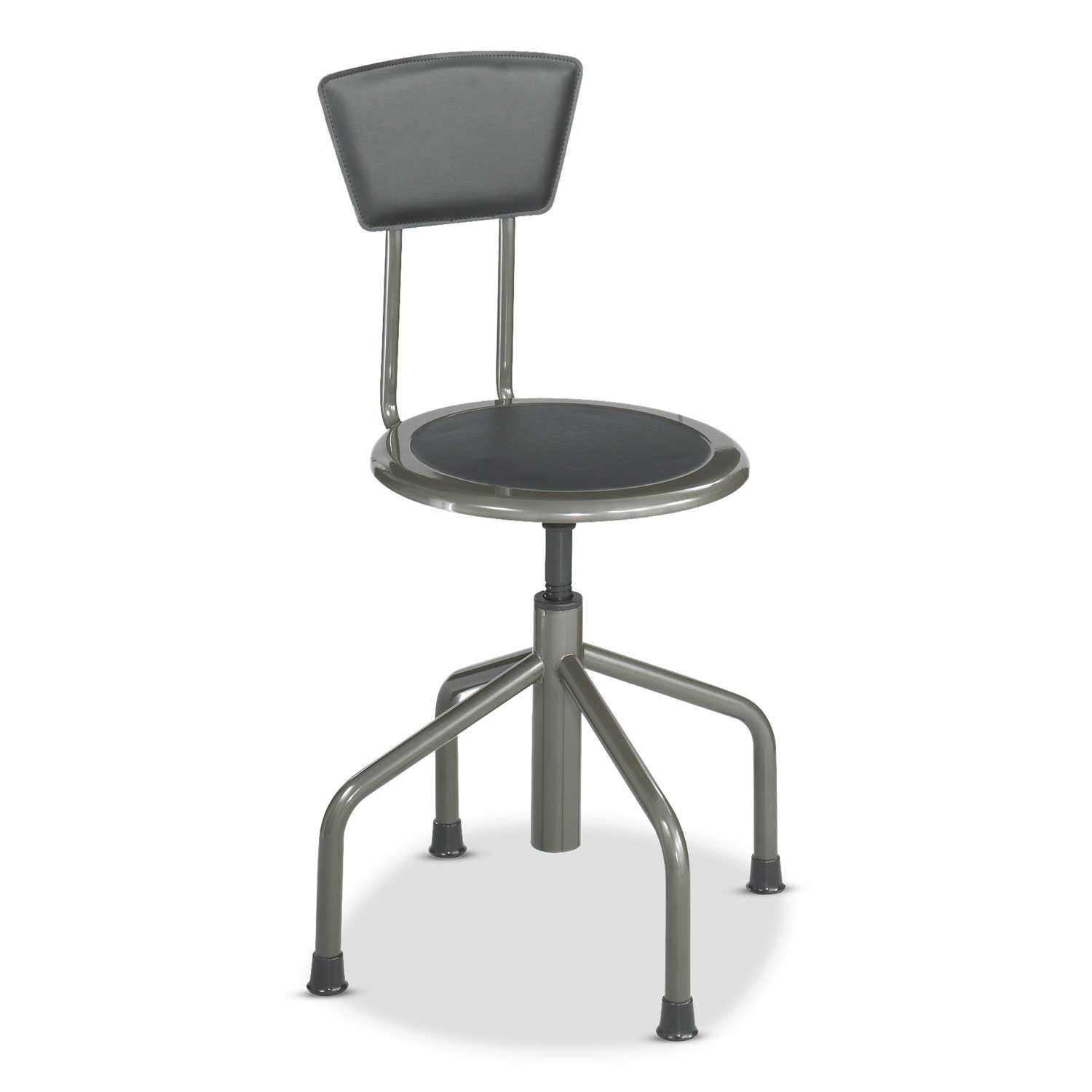 Safco® Diesel Low Base Stool with Back, Supports Up to 250 lb, 16 to 22 Seat Height, Black Seat, Black Back, Pewter Base