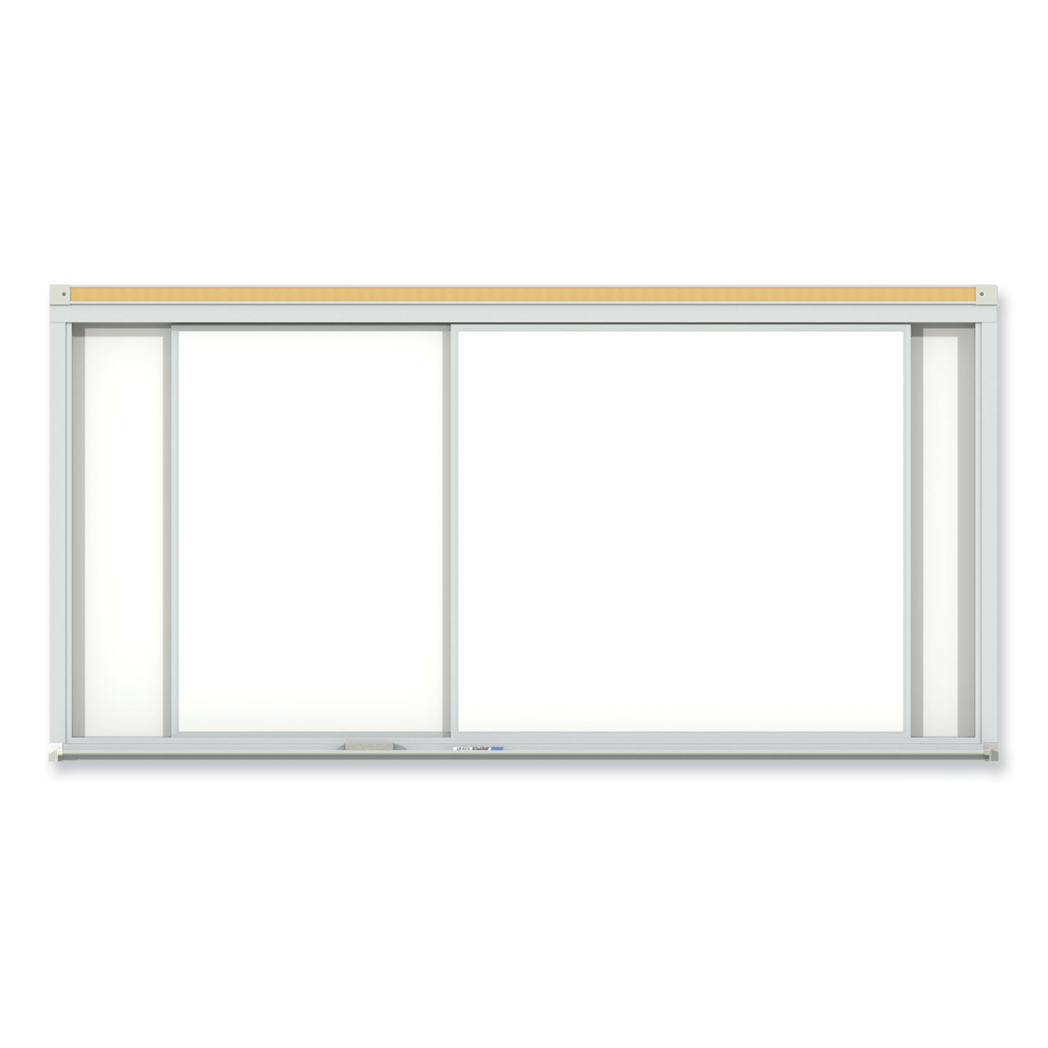 Horizontal Sliding Porcelain Magnetic Whiteboard, 144″ x 48″, White Surface, Anodized Aluminum Frame