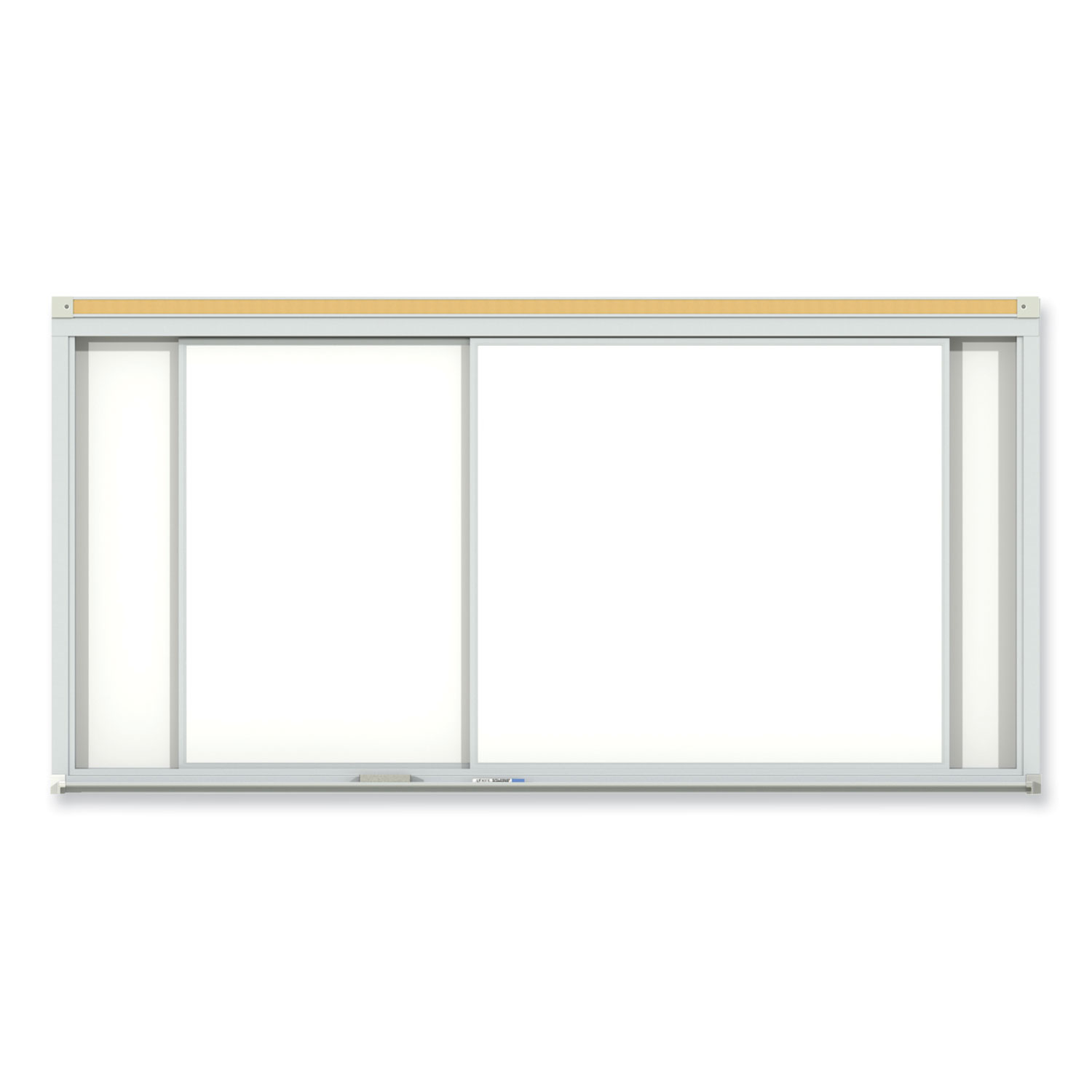 Horizontal Sliding Porcelain Magnetic Whiteboard, 96″ x 48″, White Surface, Anodized Aluminum Frame