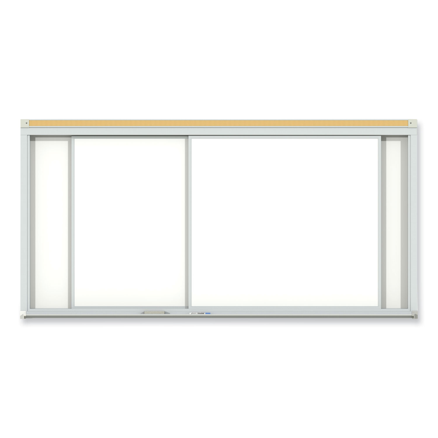 Horizontal Sliding Porcelain Magnetic Whiteboard, 72″ x 48″, White Surface, Anodized Aluminum Frame