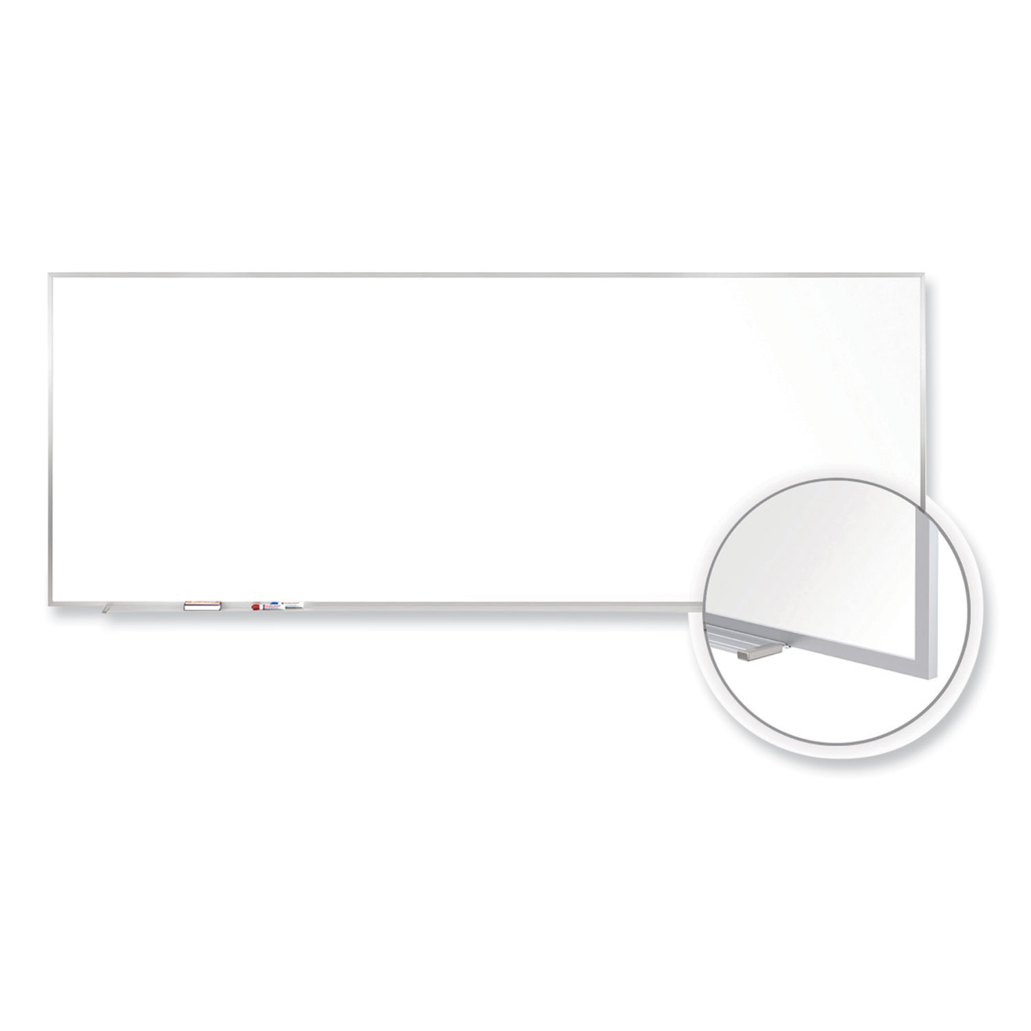 Magnetic Porcelain Whiteboard with Aluminum Frame, 144.5″ x 48.5″, White Surface, Satin Aluminum Frame