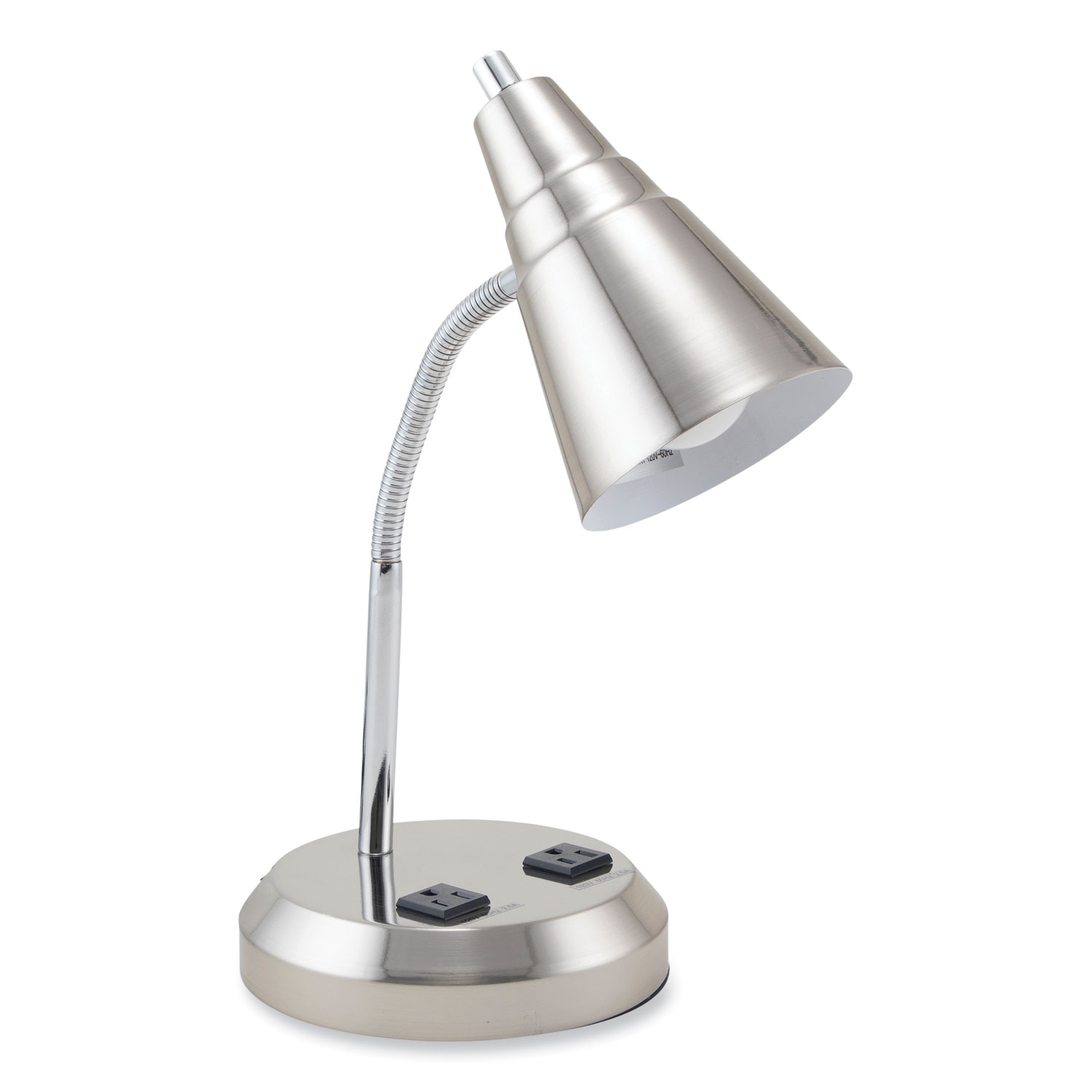 LED Gooseneck Desk Lamp with Charging Outlets, Gooseneck,15″ High, Brushed Steel