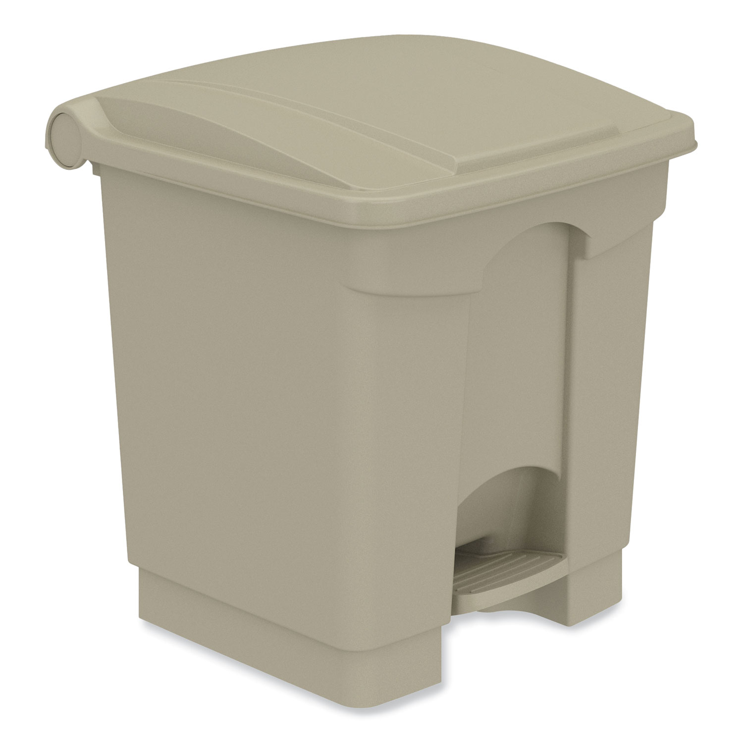 Plastic Step-On Receptacle, 8 gal, Metal, Tan