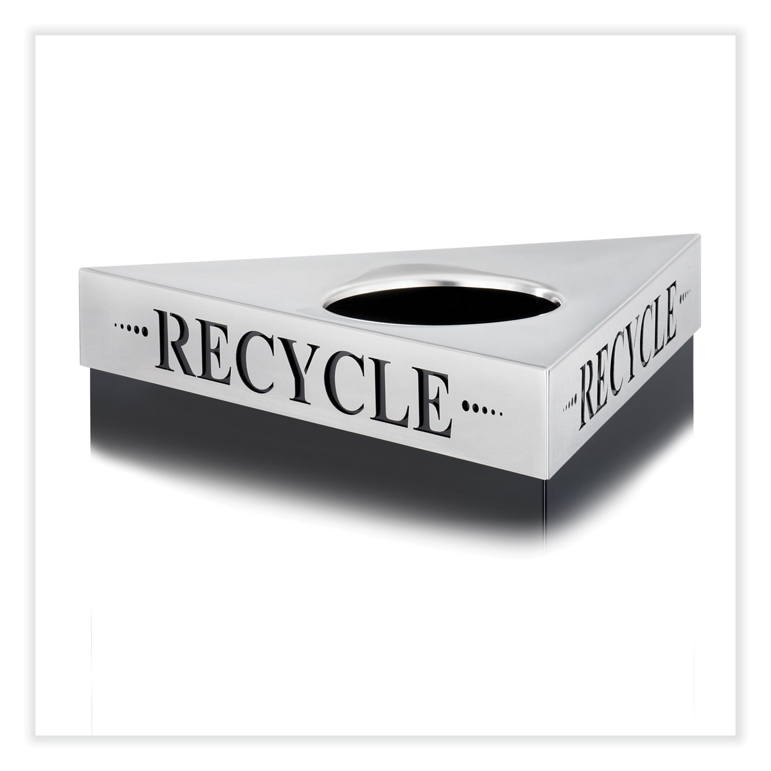 Trifecta Waste Receptacle Lid. Laser Cut “RECYCLE” Inscription, 20w x 20d x 3h, Stainless Steel